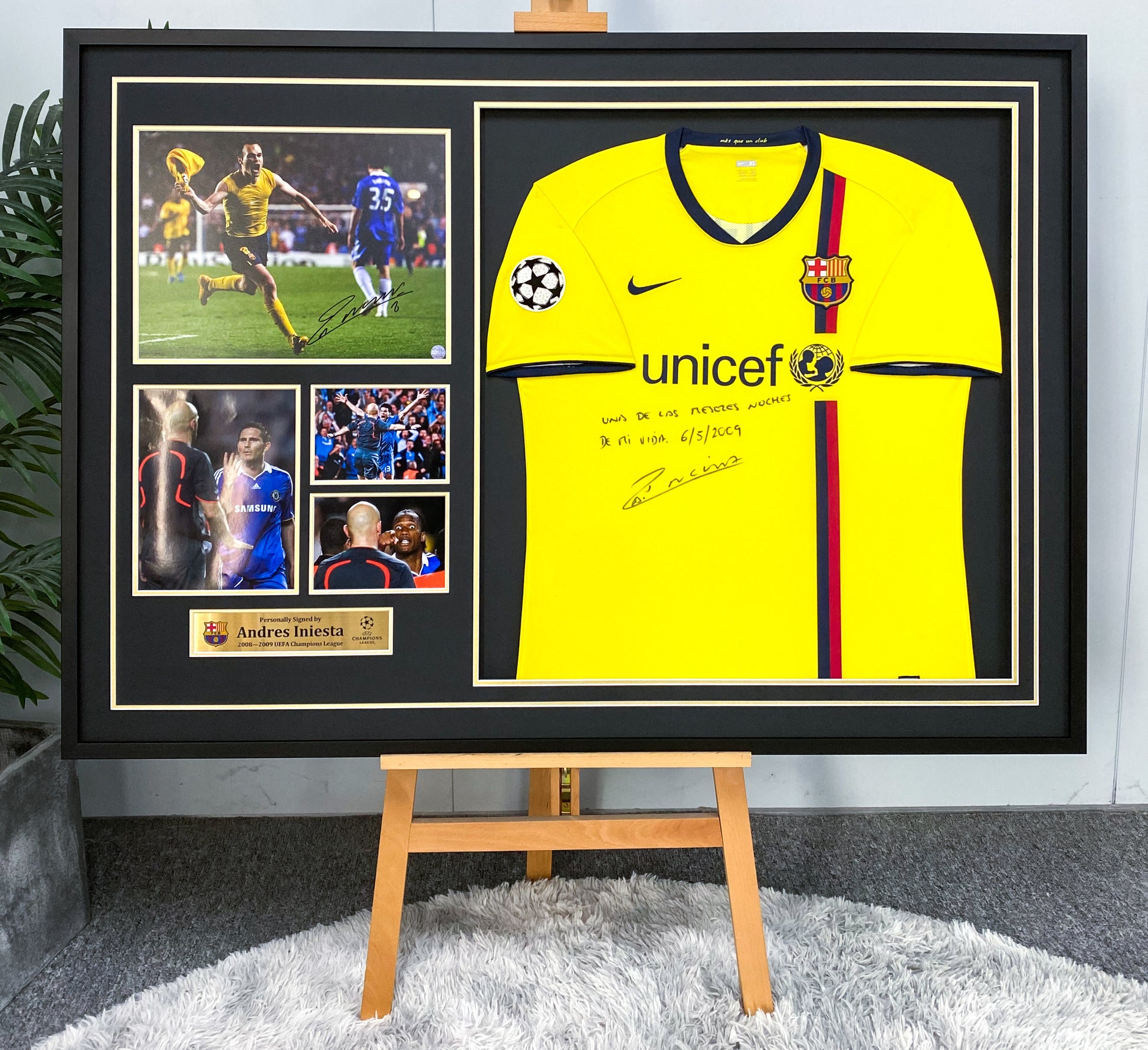 FC Barcelona Andres Iniesta Autographed Jersey with Personalized Custom Design Framed 00003