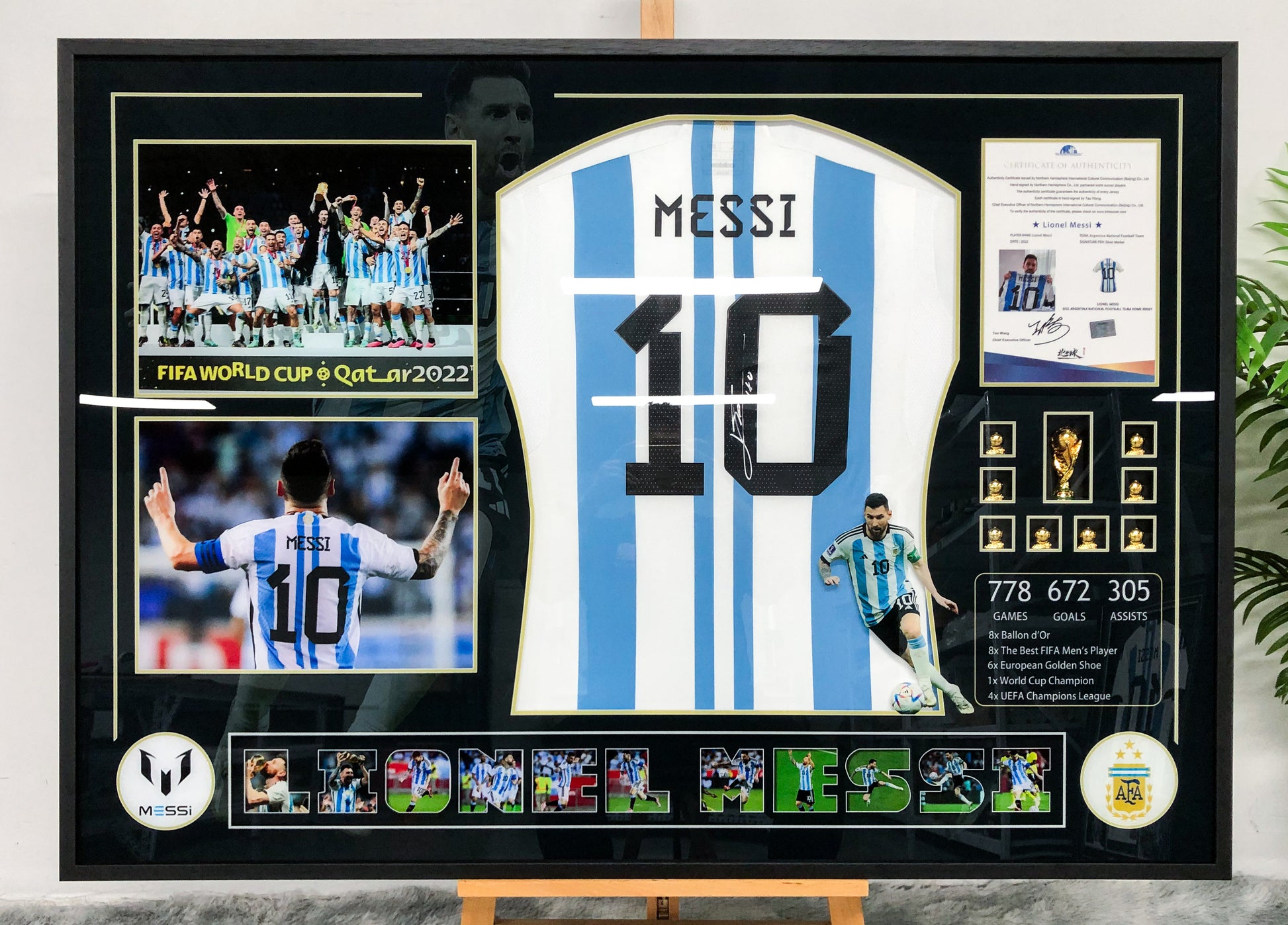 Argentina Lionel Messi  Autographed Jersey with Personalized Custom Design Framed 000020