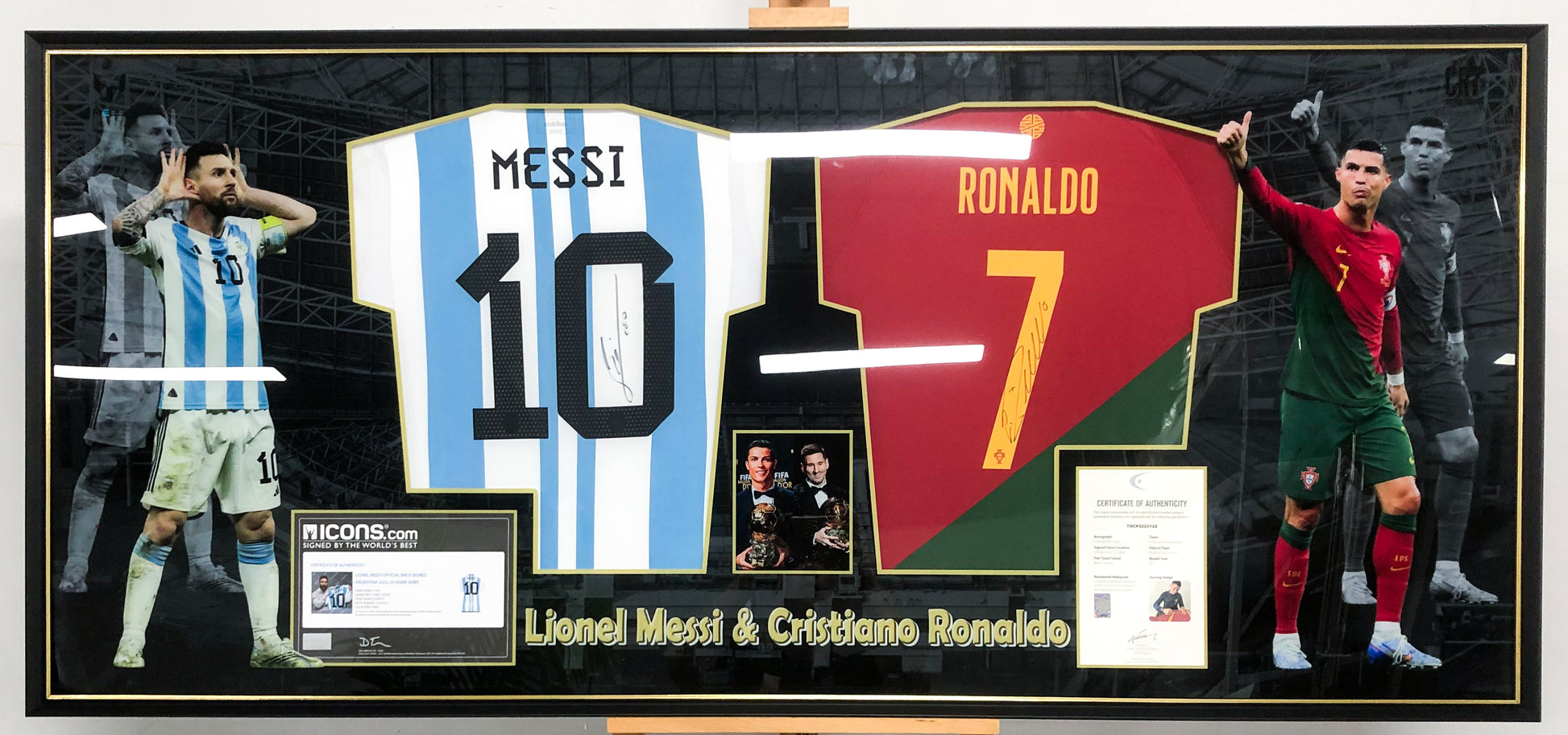 Lionel Messi Cristiano Ronaldo  player combination  Autographed Jersey with Personalized Custom Design Framed