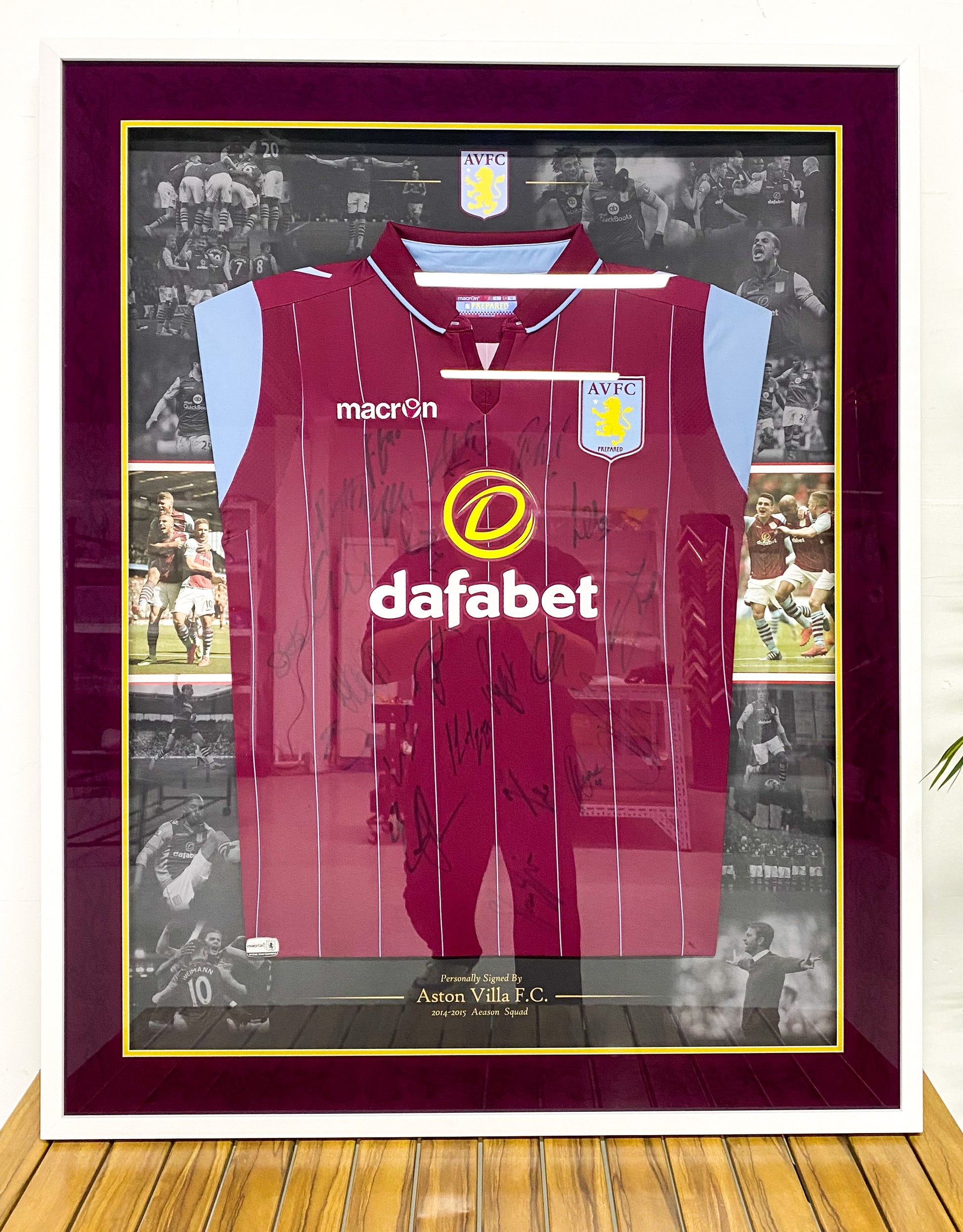 Aston Villa F.C. Autographed Jersey with Personalized Custom Design Framed 00080