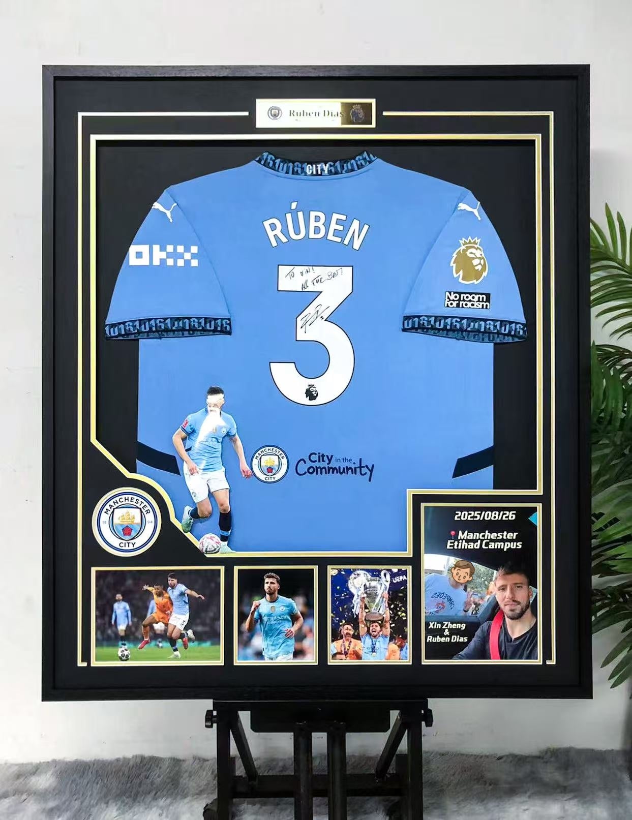 Manchester City FC Rúben Autographed Jersey with Personalized Custom Design Framed 00027