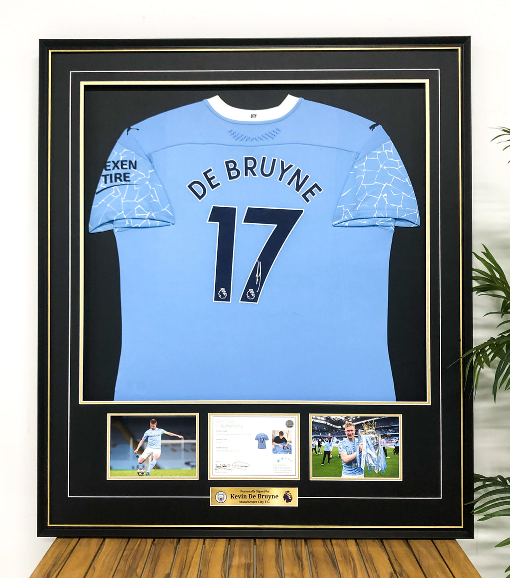 Manchester City FC De Bruyne Autographed Jersey with Classic Design Framed 00002