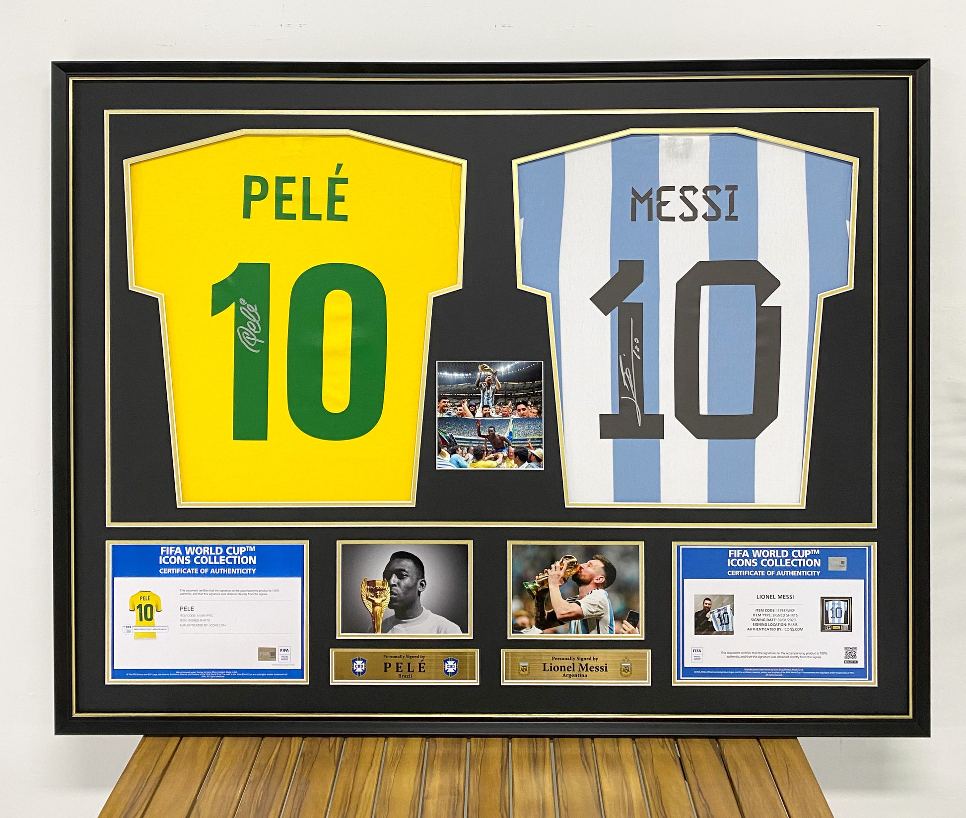 PELE MESSI player combination  Autographed Jersey with Personalized Custom Design Framed