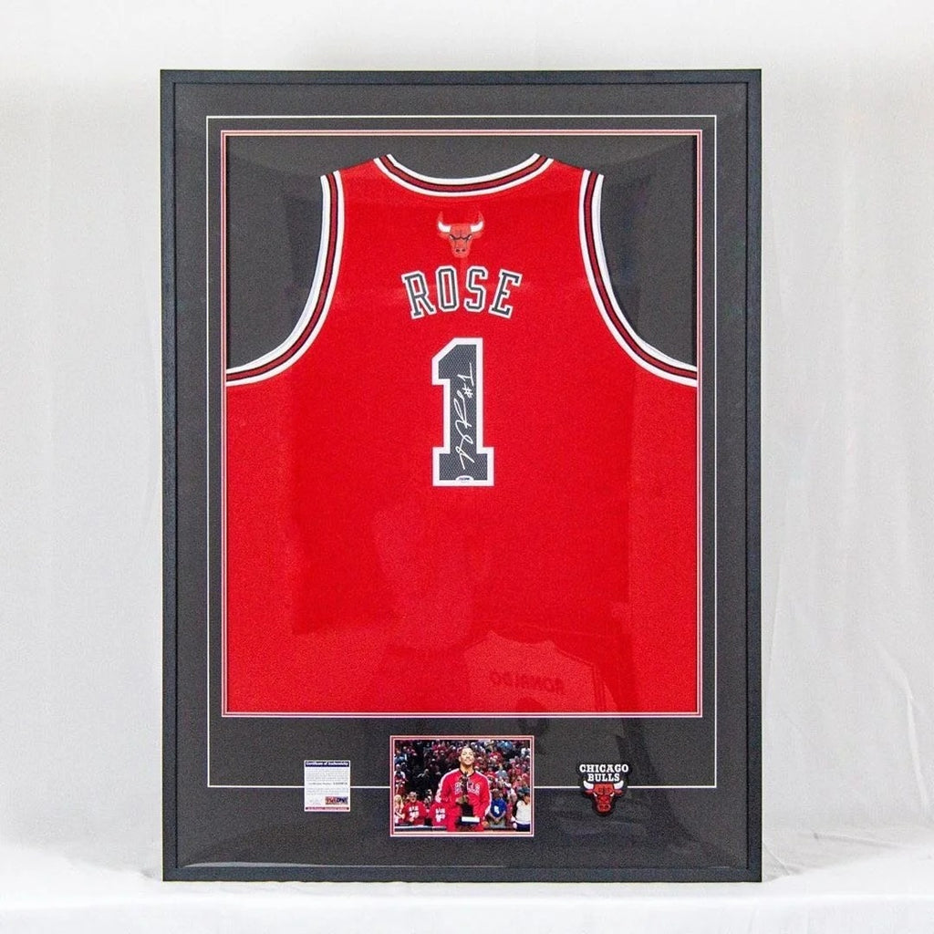 Chicago Bulls Derrick Rose Autographed Jersey with Standard Design Framed 00004