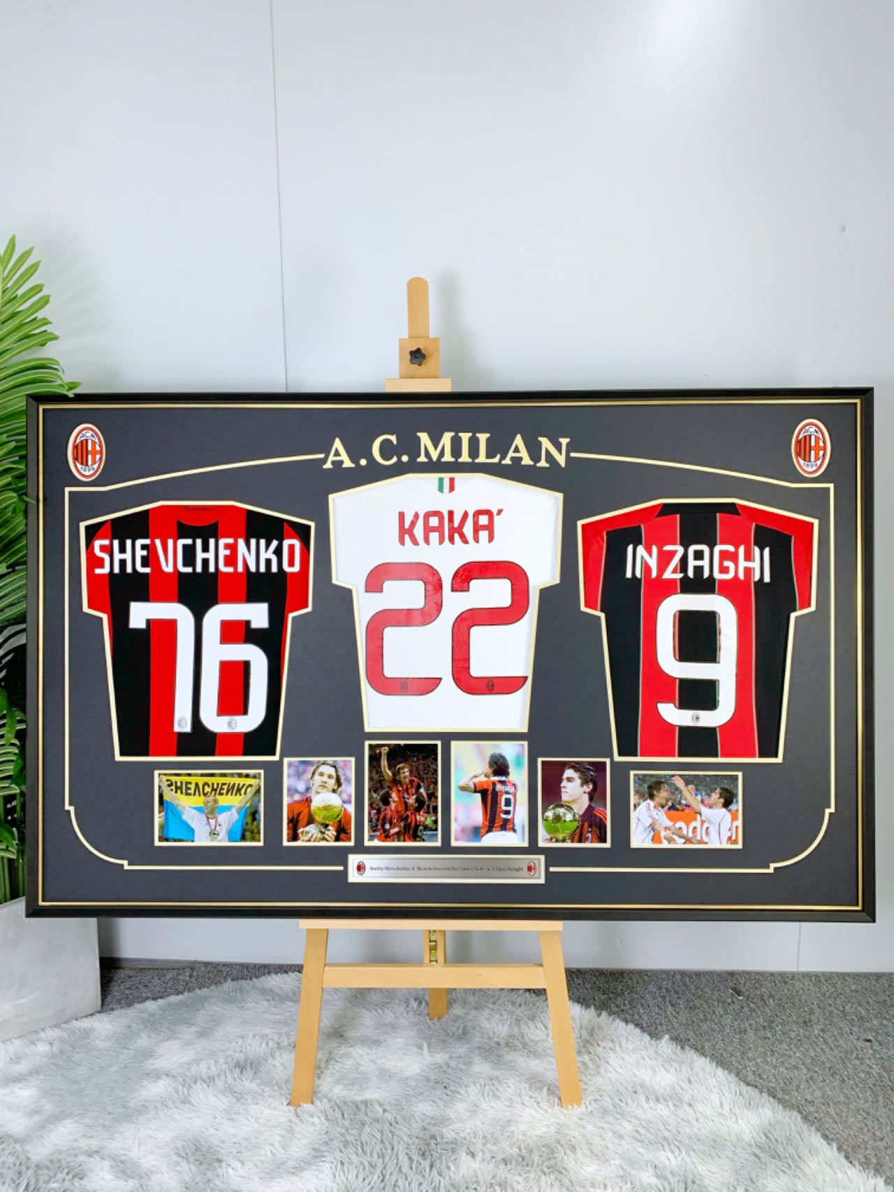 A.C. Milan SHEVCHENKO KAKA INZAGHI  Autographed Jersey with Personalized Custom Design Framed 00002