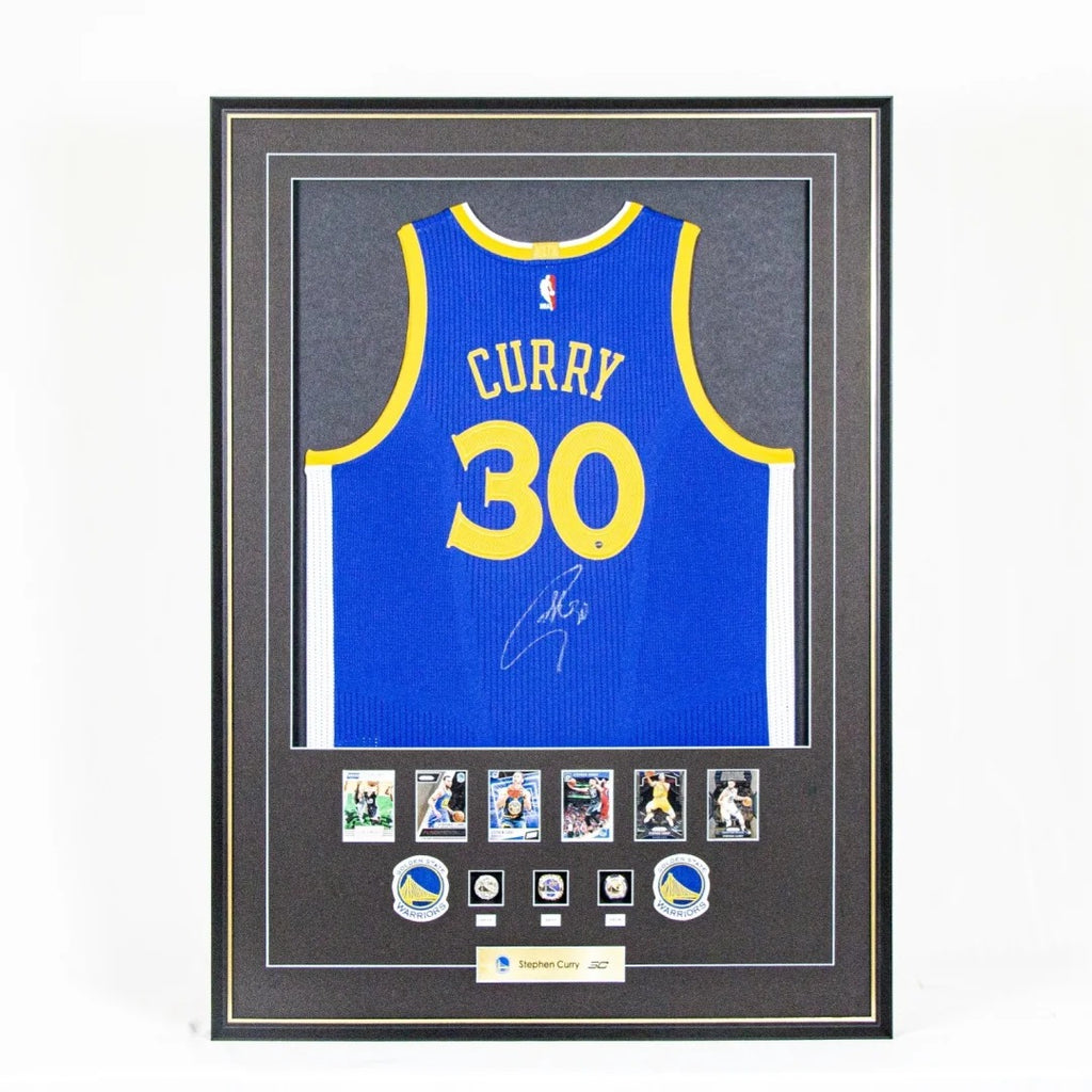 Golden State Warriors Stephen Curry Autographed Jersey with Personalized Custom Design Framed 000022