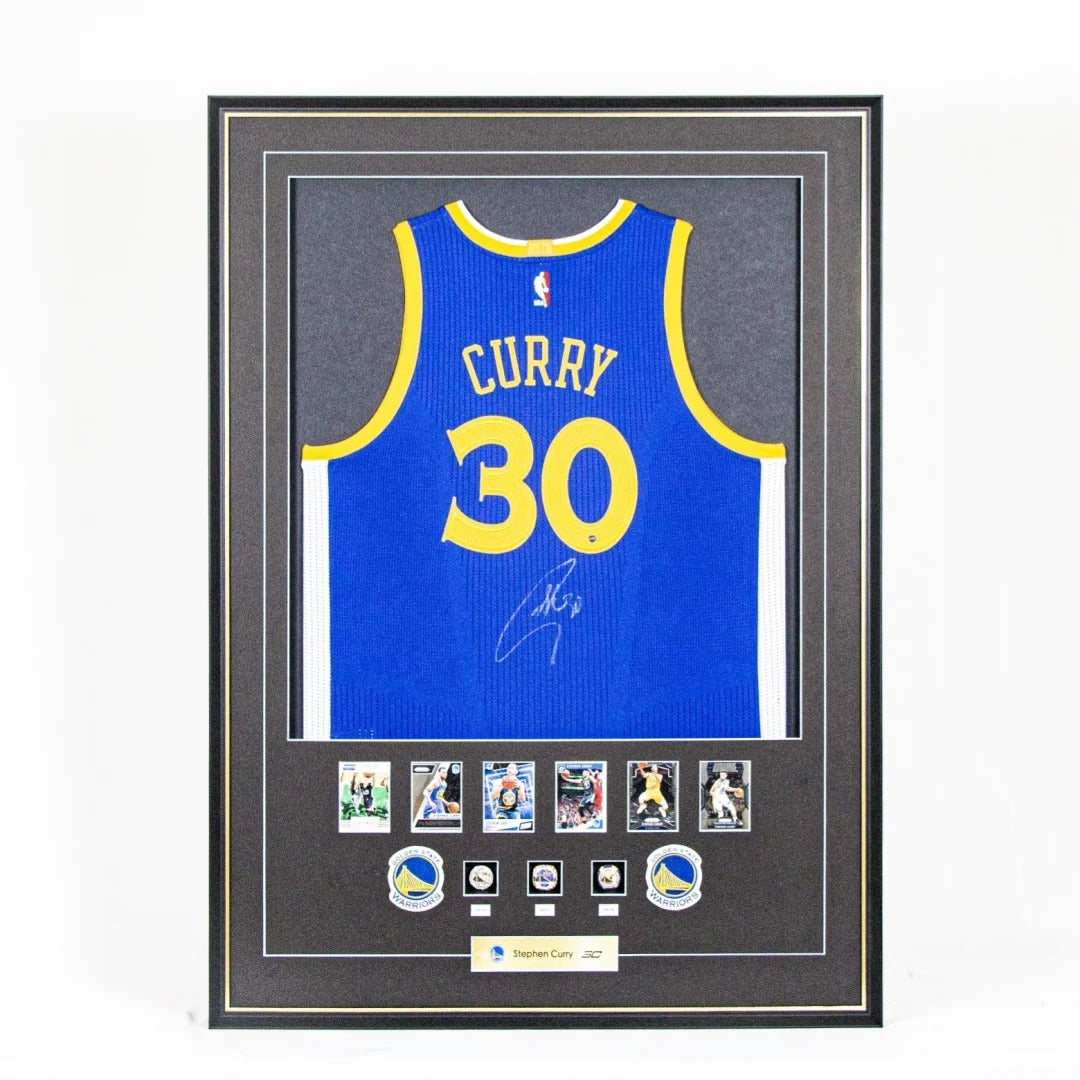 Golden State Warriors Stephen Curry Autographed Jersey with Personalized Custom Design Framed 000022
