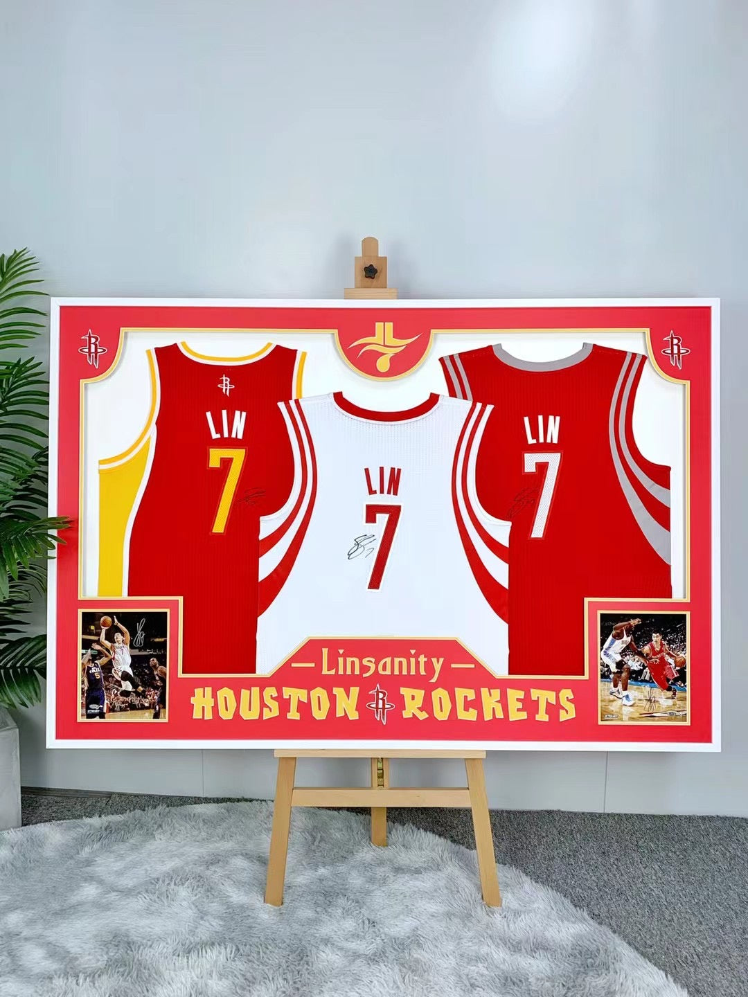 Houston Rockets LIN Autographed Jersey with Personalized Custom Design Framed 00013