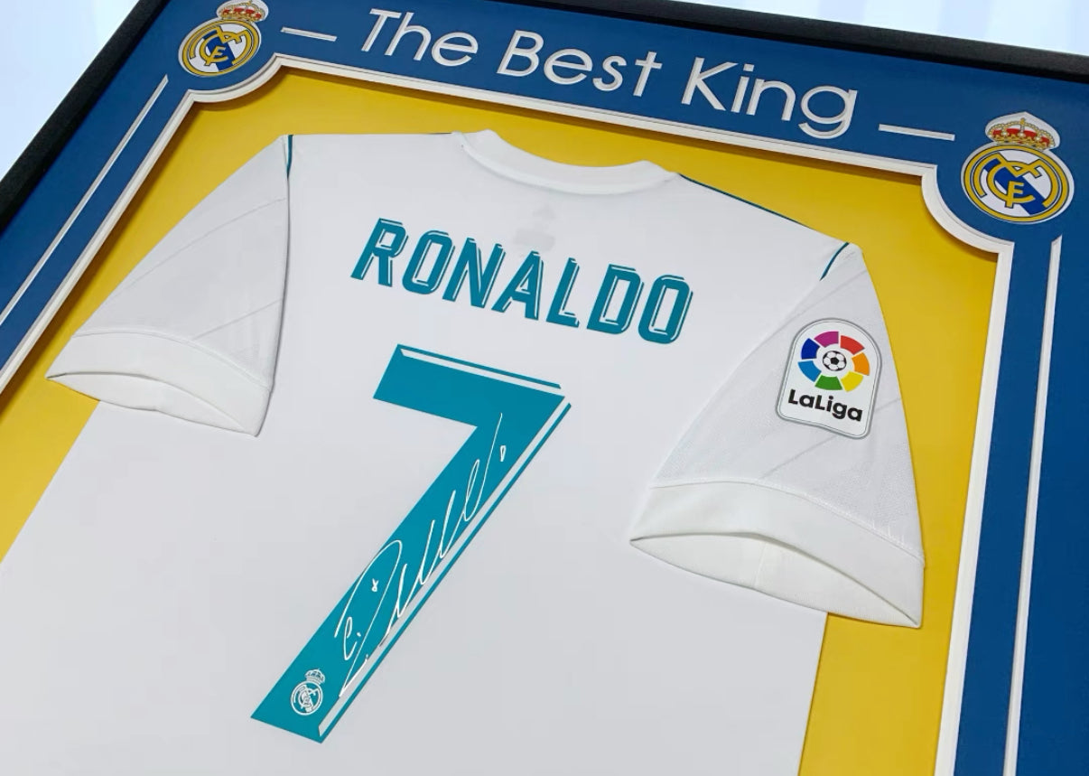 Real Madrid CF Cristiano Ronaldo Autographed Jersey with Personalized Custom Design Framed 000024