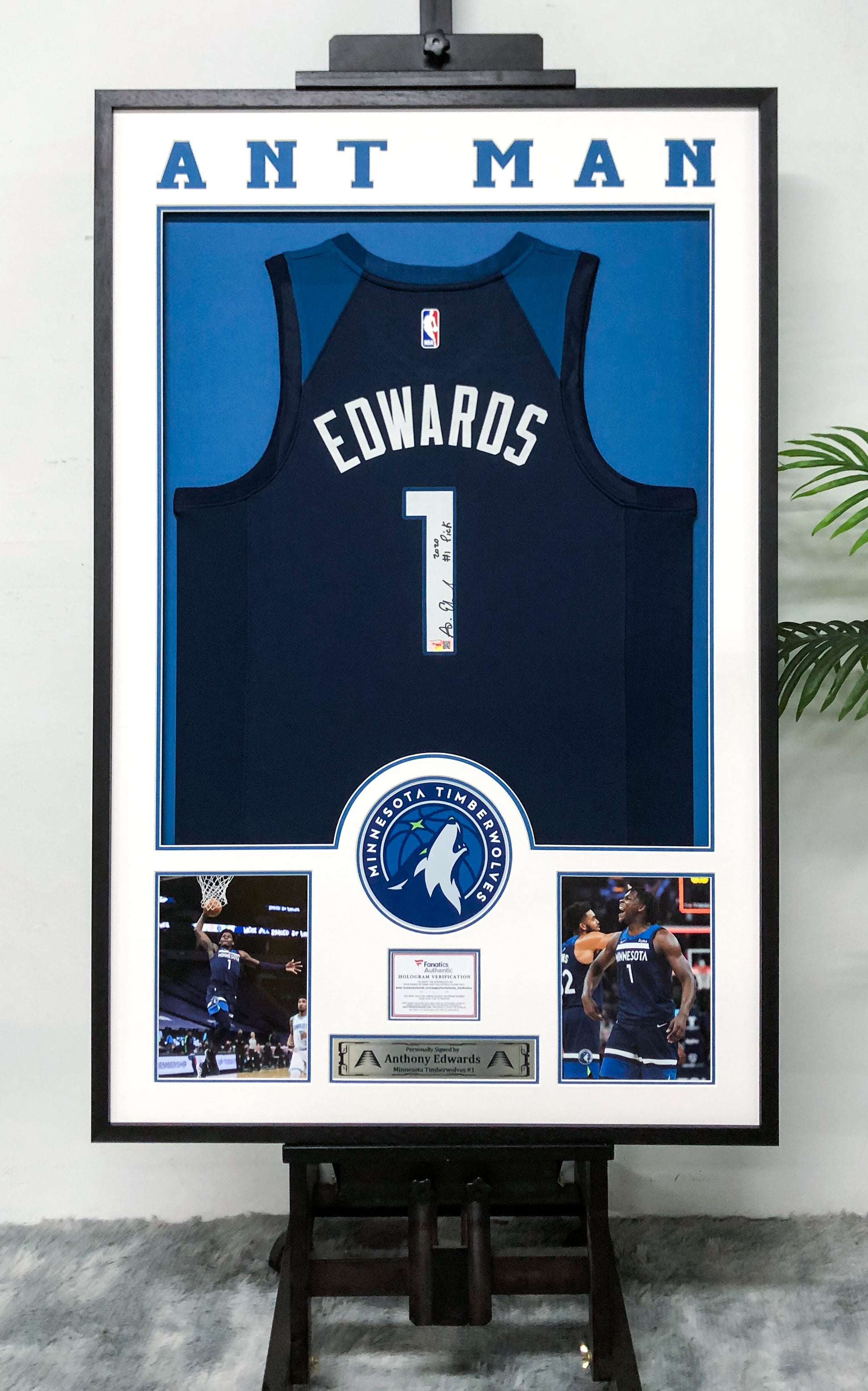 Minnesota Timberwolves Edwards Autographed Jersey with Standard Design Framed 00006
