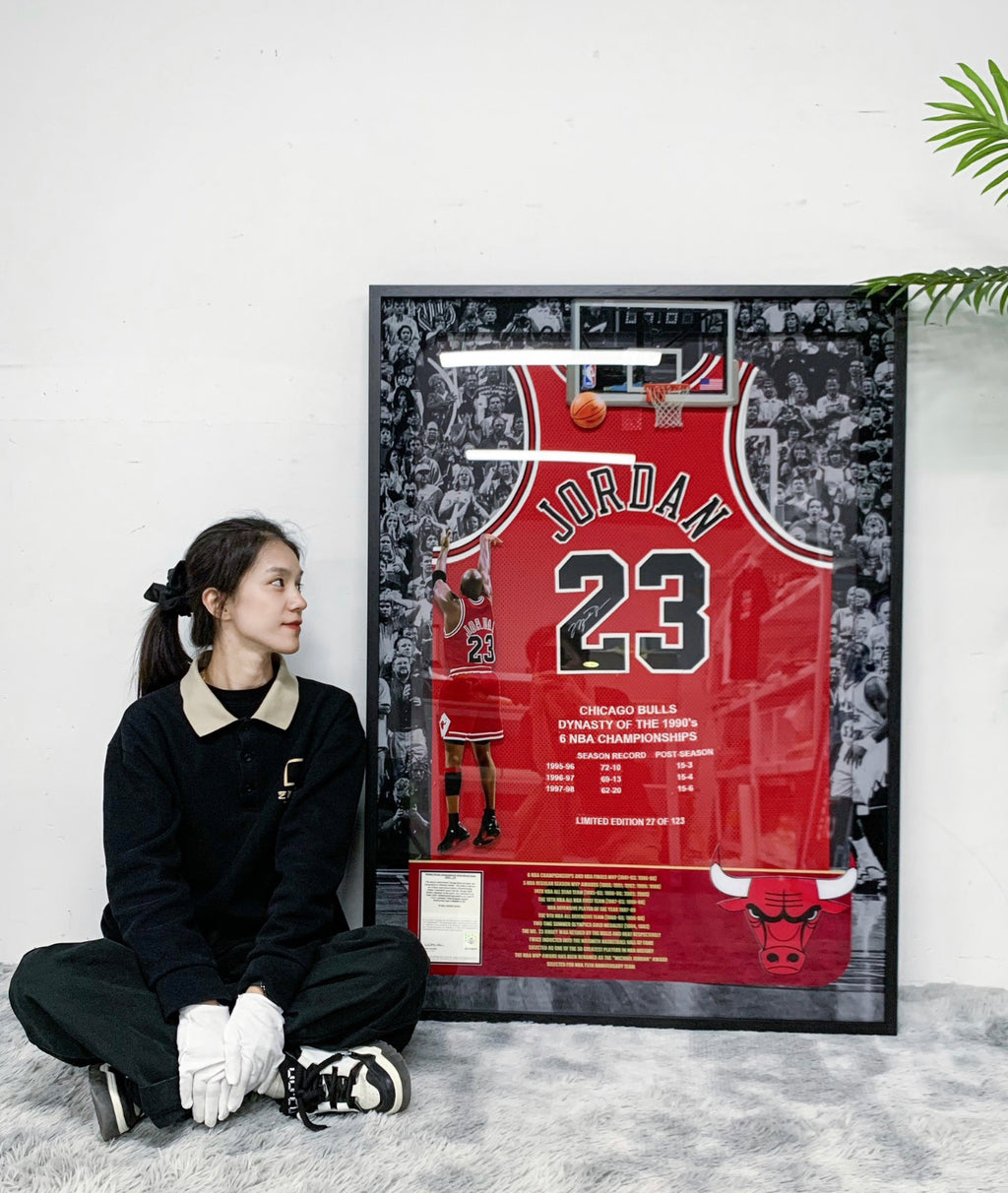 Chicago Bulls Michael Jordan Autographed Jersey with Personalized Custom Design Framed 00013