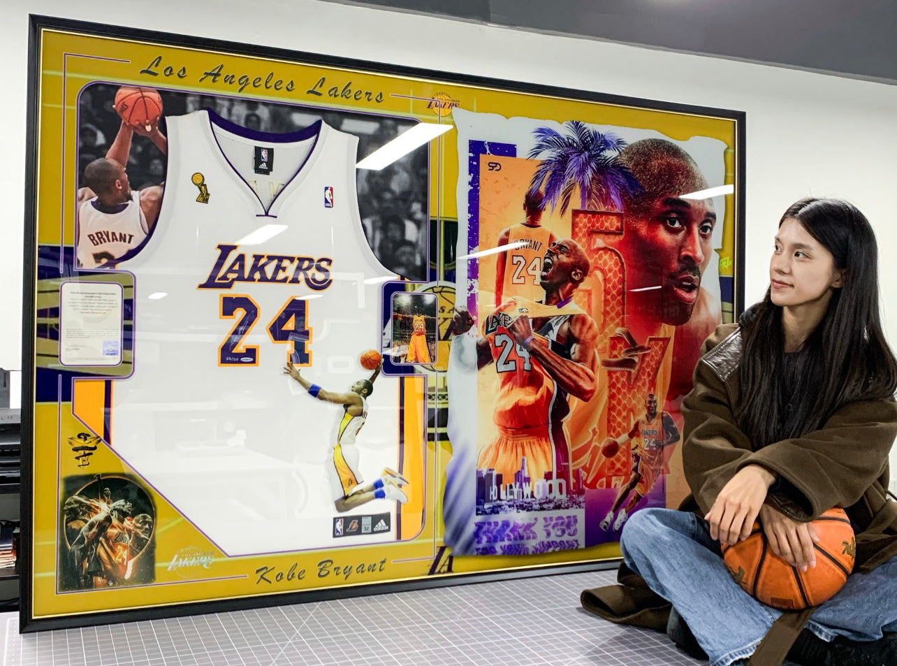 Los Angeles Lakers Kobe Bryant Autographed Jersey with Personalized Custom Design Framed 000048