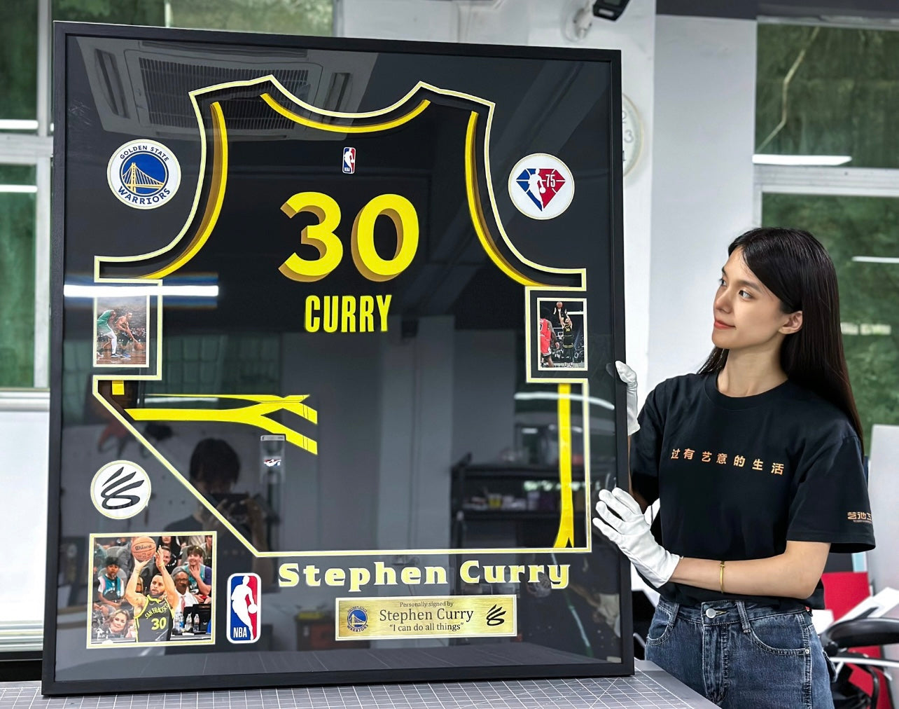Golden State Warriors Stephen Curry Autographed Jersey with Personalized Custom Design Framed 000028