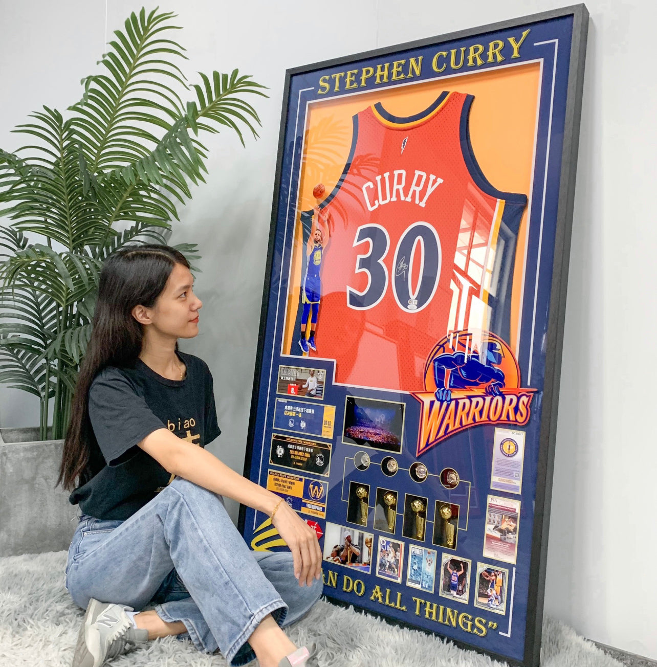 Golden State Warriors Stephen Curry Autographed Jersey with Personalized Custom Design Framed 000029