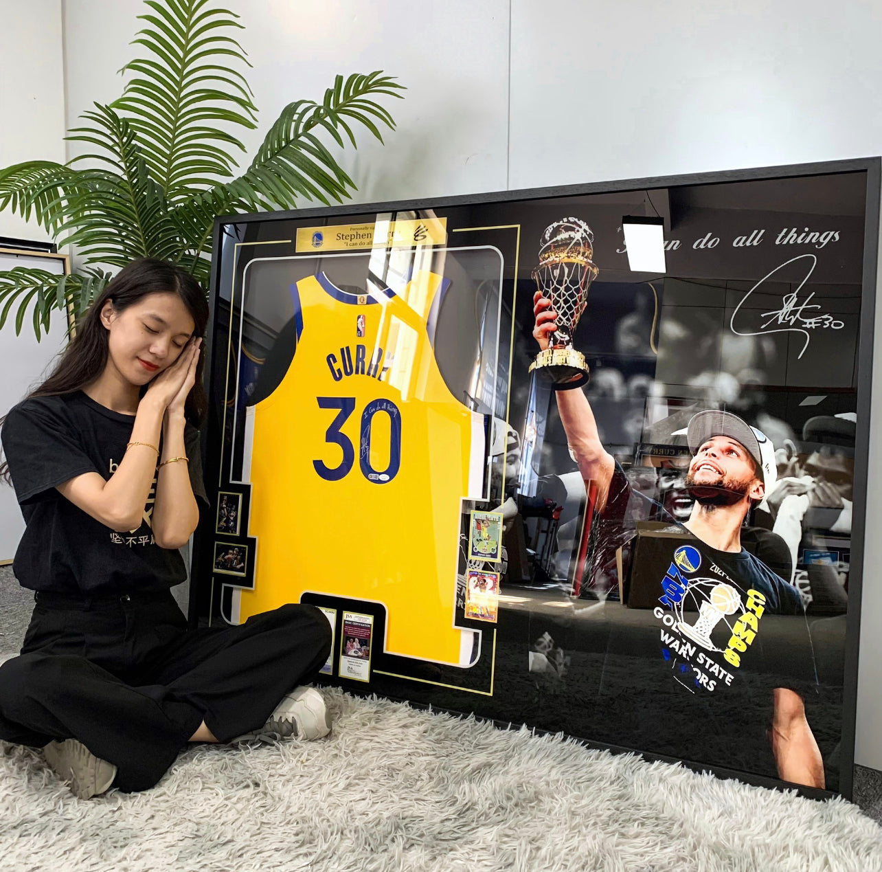Golden State Warriors Stephen Curry Autographed Jersey with Personalized Custom Design Framed 000030