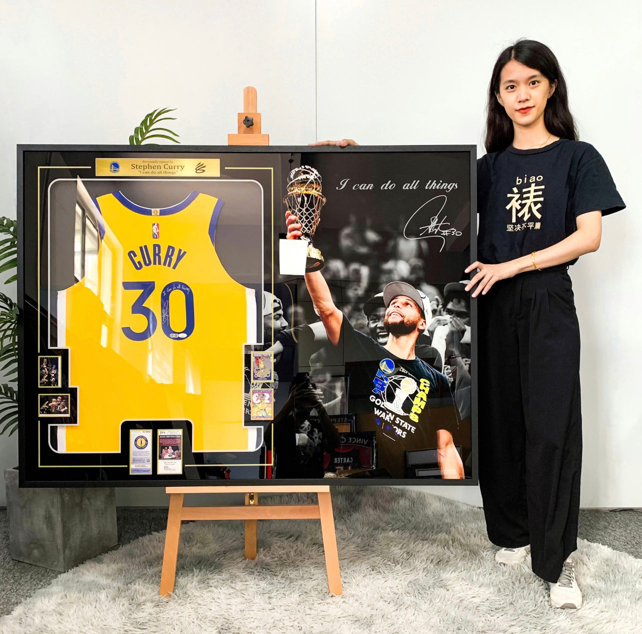 Golden State Warriors Stephen Curry Autographed Jersey with Personalized Custom Design Framed 000030