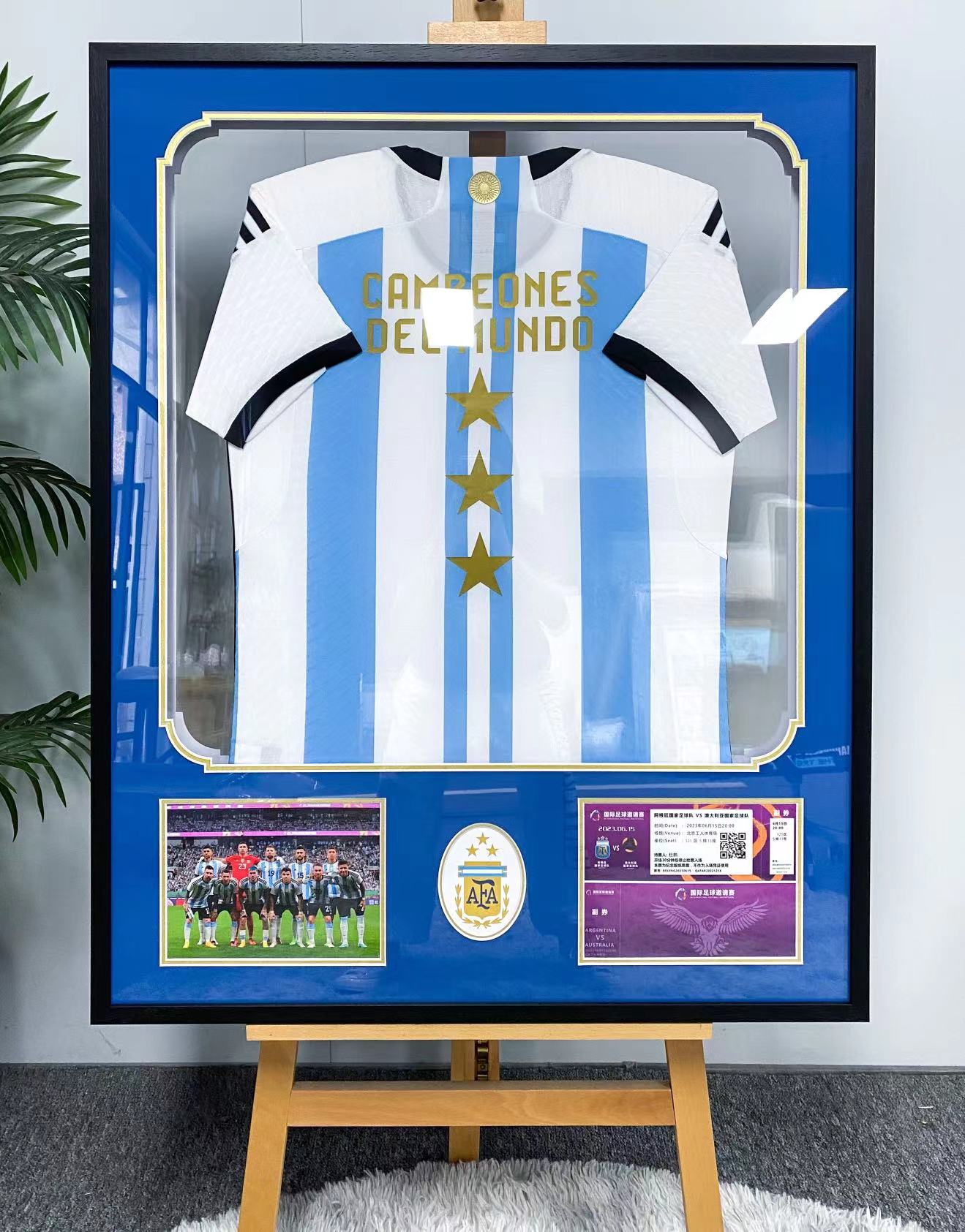 Argentina Lionel Messi  Autographed Jersey with Personalized Custom Design Framed  00003