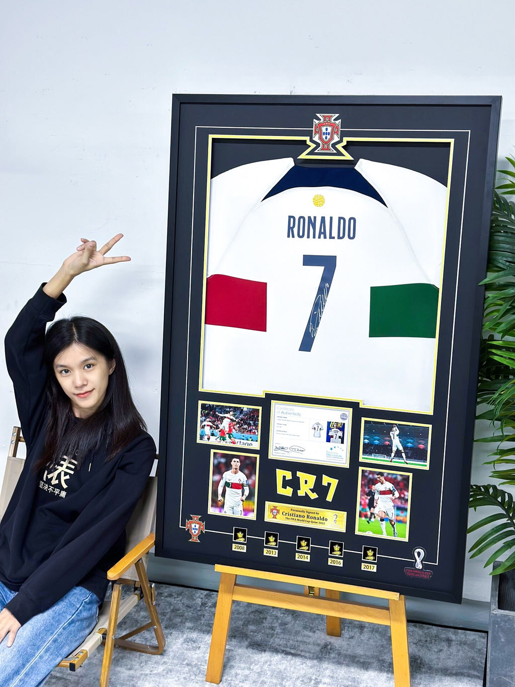 Portugal Cristiano Ronaldo Autographed Jersey with Personalized Custom Design Framed 00080