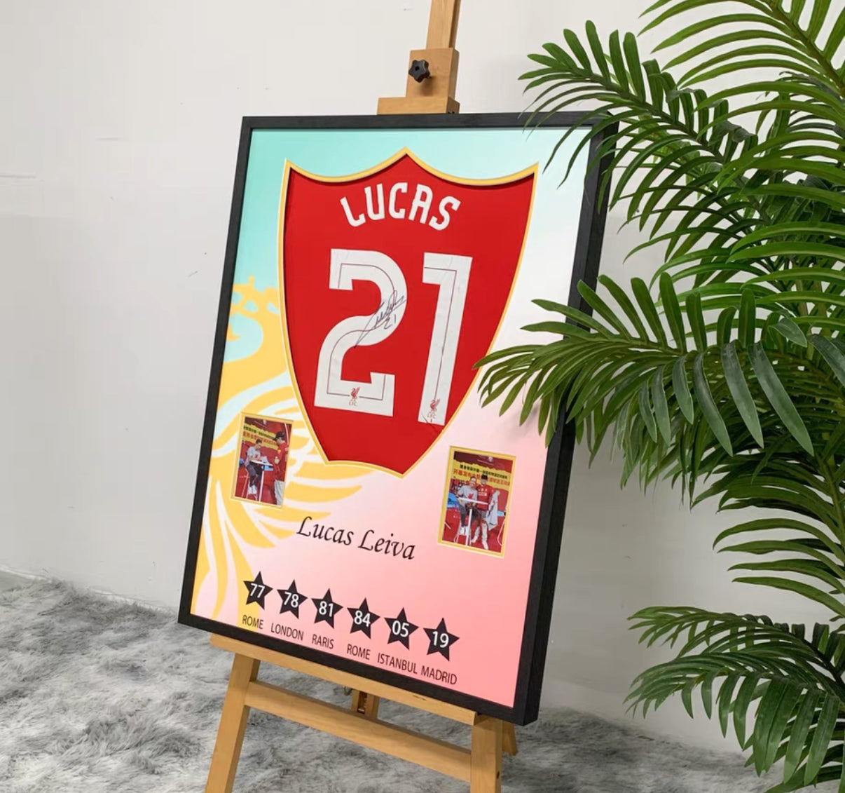 Liverpool FC Lucas Leiva Autographed Jersey with Personalized Custom Design Framed 000011