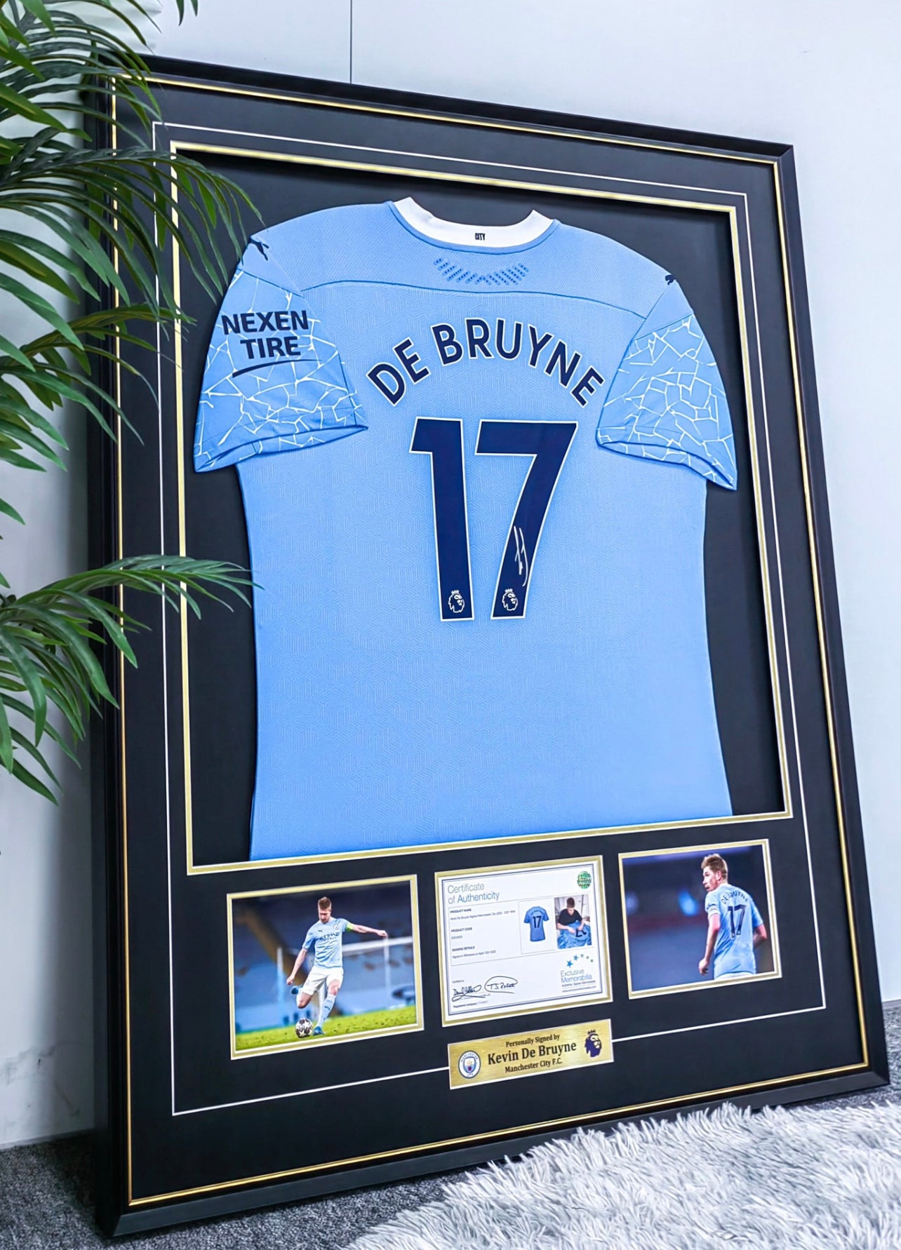 Manchester City FC DE BRUYNE Autographed Jersey with Personalized Custom Design Framed 00015