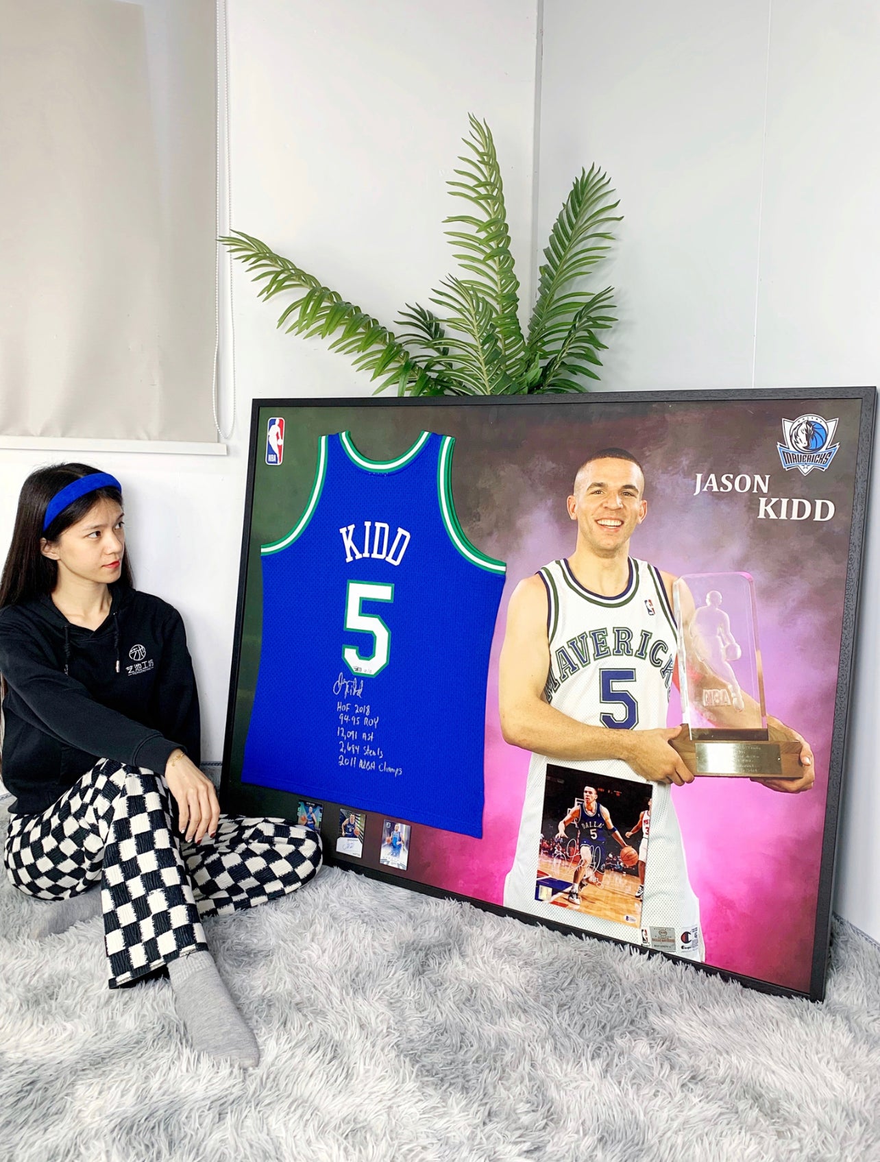 Dallas Mavericks Jason Kidd Autographed Jersey with Personalized Custom Design Framed 00015