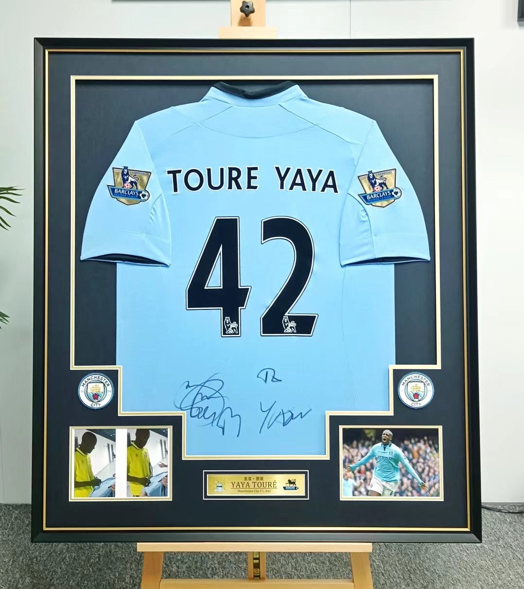 Manchester City FC TOURE YAYA Autographed Jersey with Personalized Custom Design Framed 00013