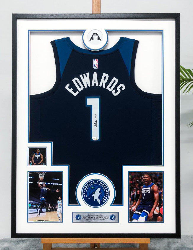 Minnesota Timberwolves Edwards Autographed Jersey with Personalized Custom Design Framed 00002