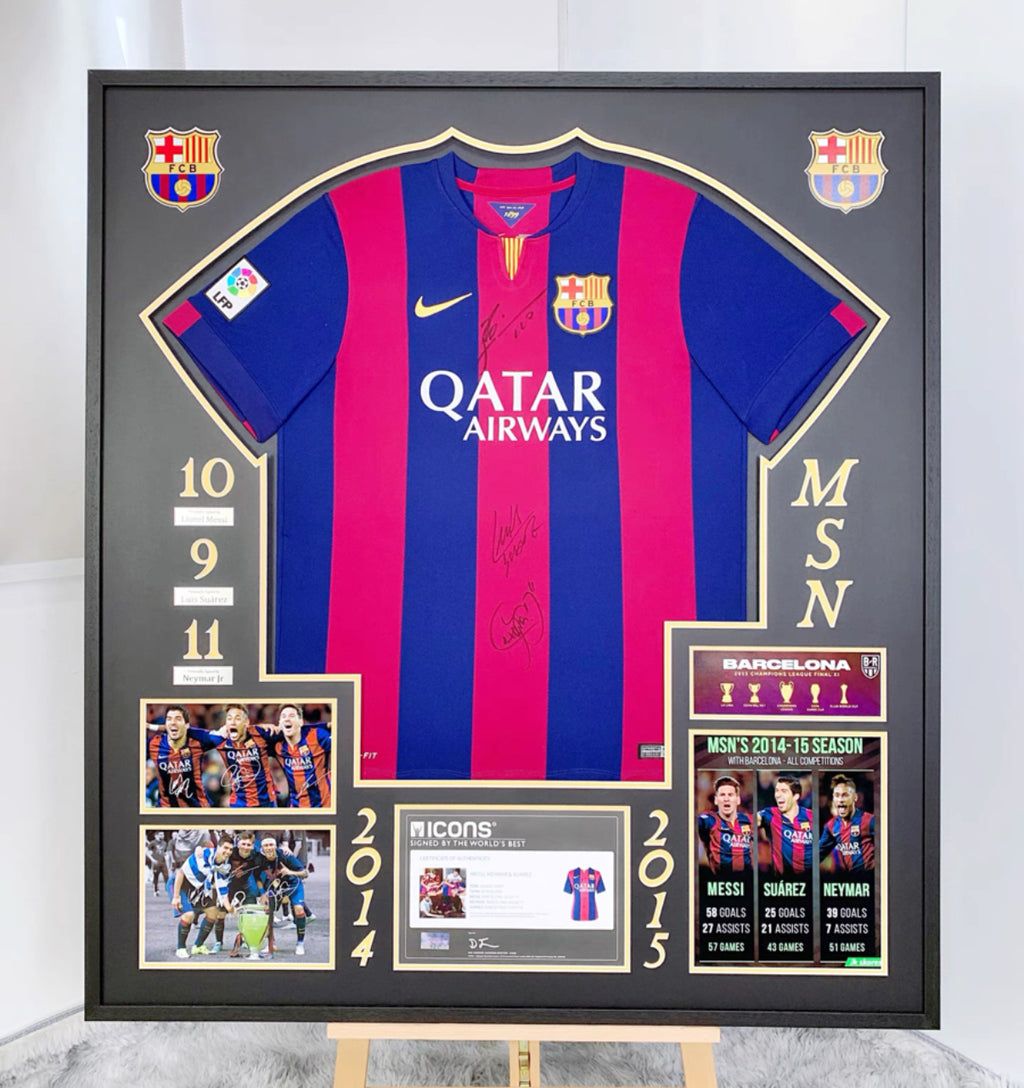 FC Barcelona Autographed Jersey with Personalized Custom Design Framed 000014