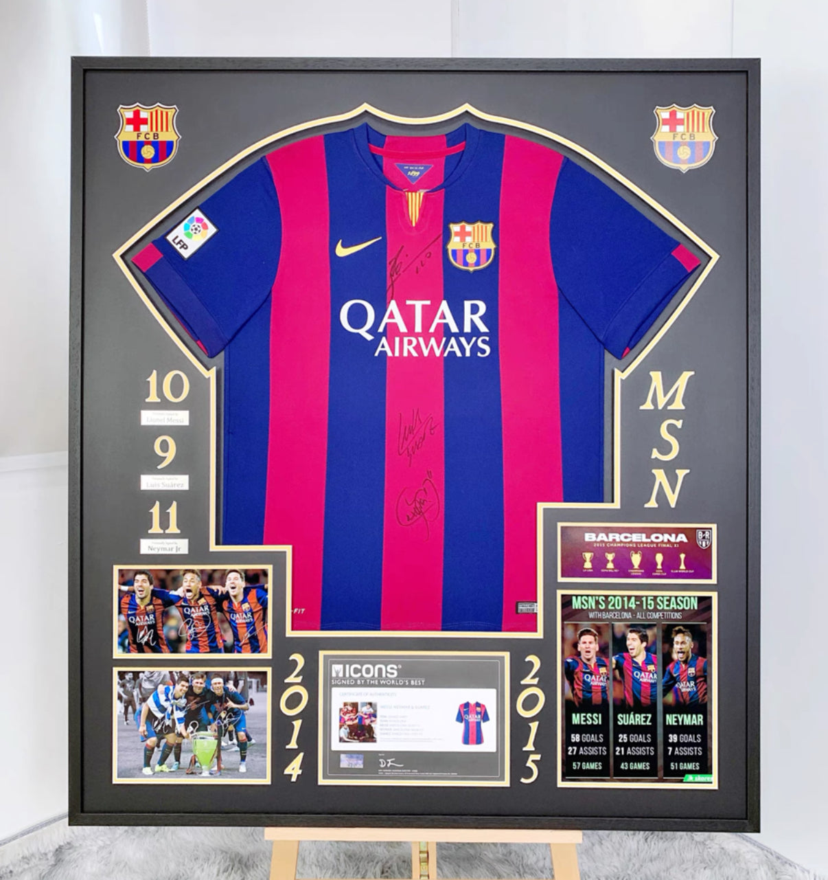 FC Barcelona Autographed Jersey with Personalized Custom Design Framed 000014