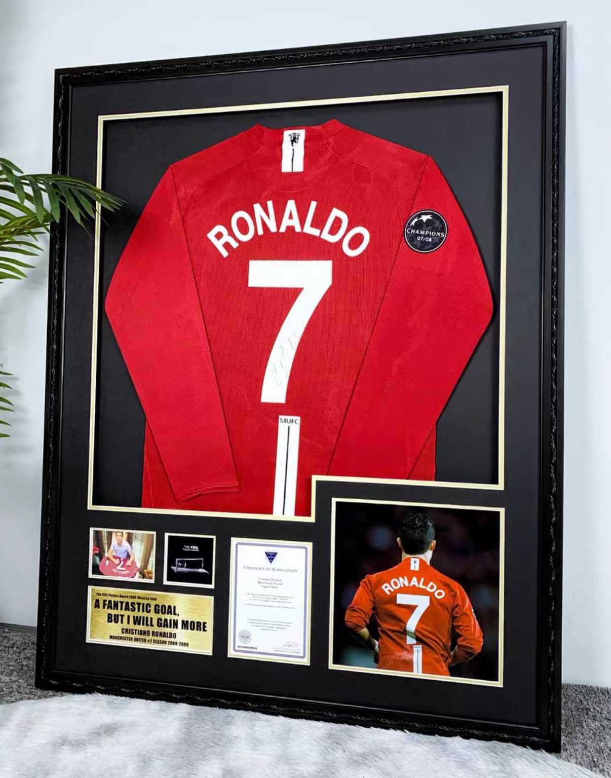 Manchester United Cristiano Ronaldo Autographed Jersey with Personalized Custom Design Framed 00076