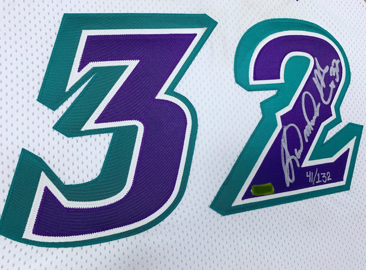 Utah Jazz MALONE Autographed Jersey with Personalized Custom Design Framed 00012