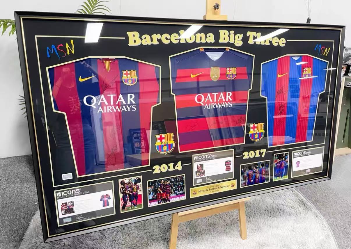 Lionel Messi Luis Suárez Neymar Jersey combination Autographed Jersey with Personalized Custom Design Framed 000013