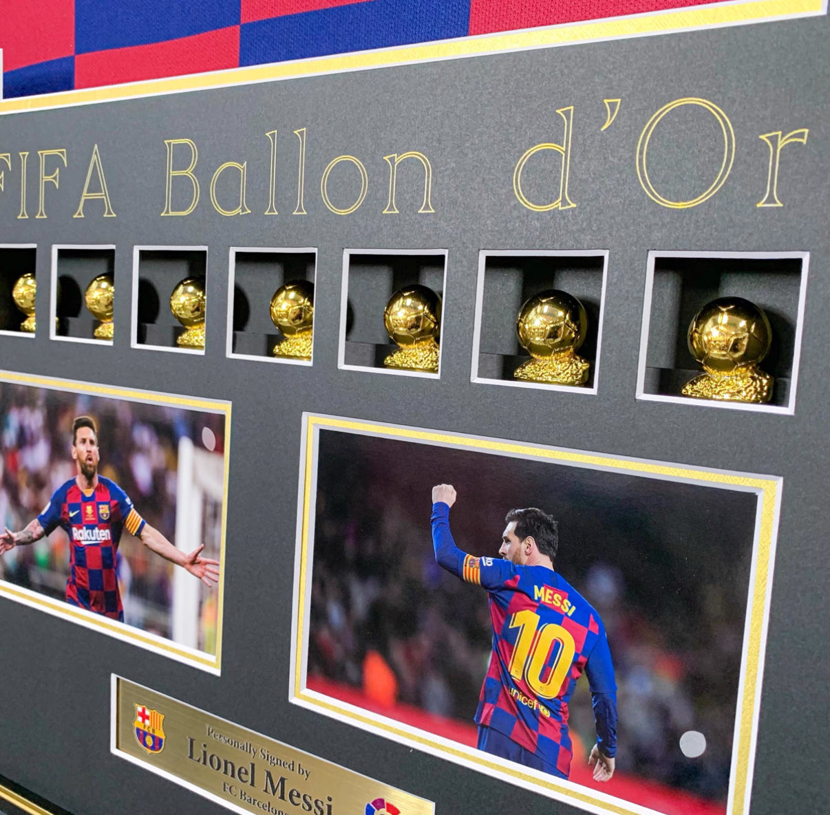 FC Barcelona Lionel Messi Autographed Jersey with Personalized Custom Design Framed 00009
