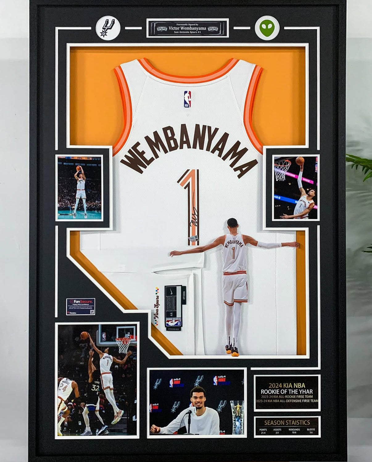 San Antonio Spurs Wembanyama Autographed Jersey with Personalized Custom Design Framed 00005