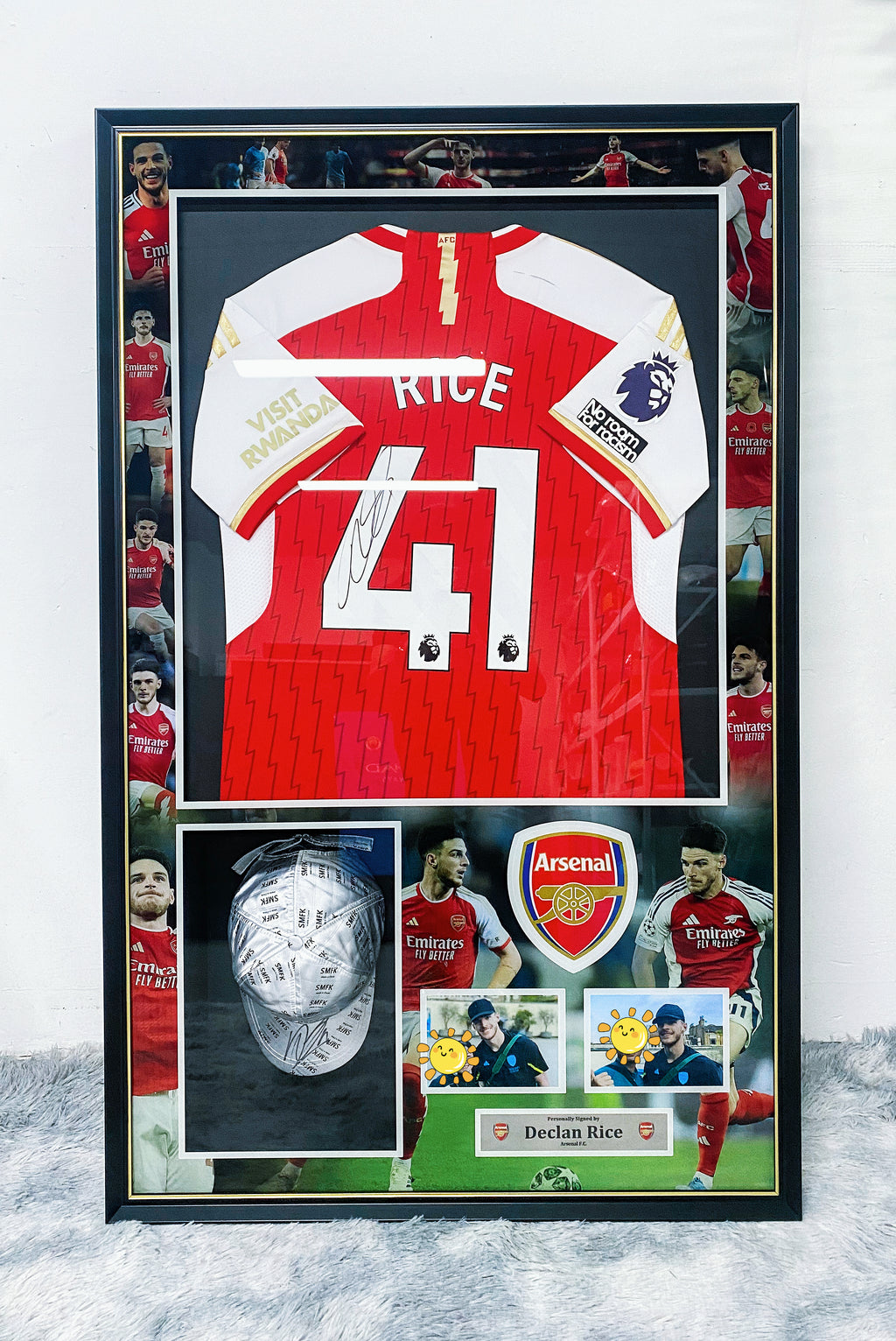 The Arsenal Declan Rice Football Club Autographed Jersey with Personalized Custom Design Framed 00039