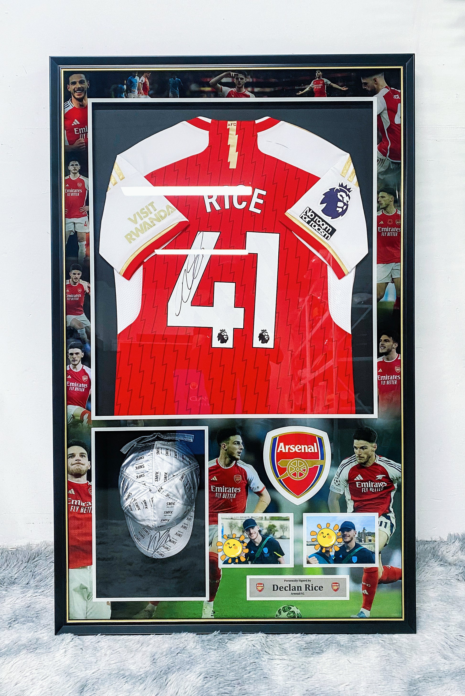 The Arsenal Declan Rice Football Club Autographed Jersey with Personalized Custom Design Framed 00039