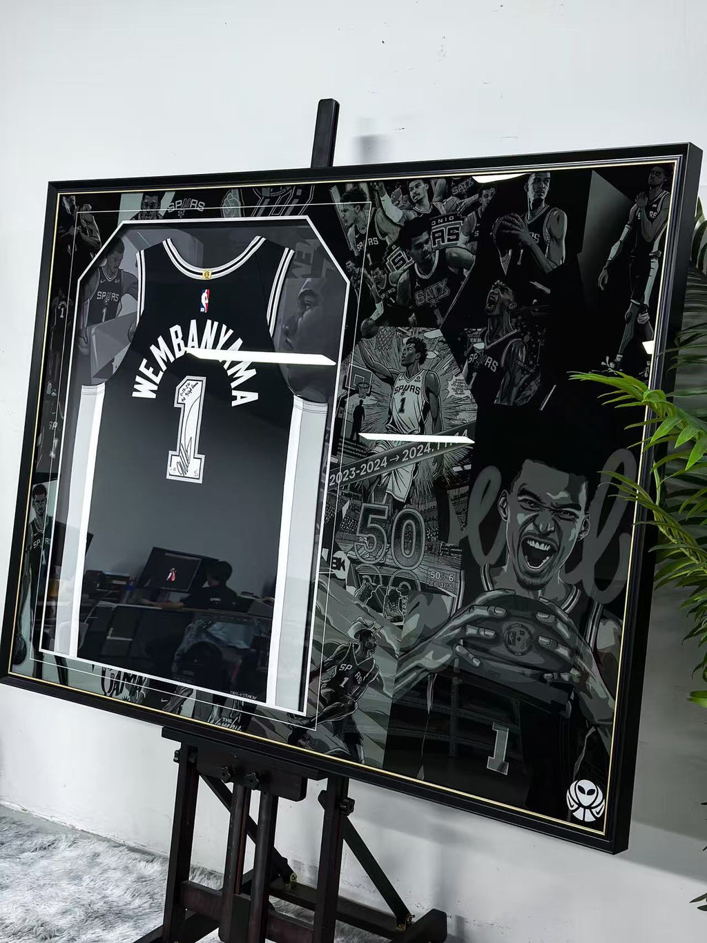 San Antonio Spurs Wembanyama Autographed Jersey with Personalized Custom Design Framed 00012