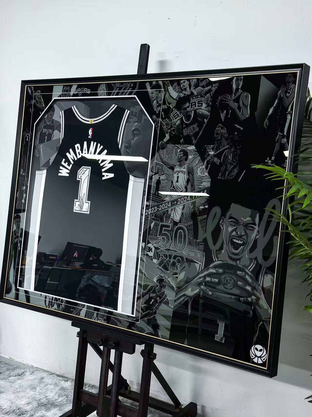 San Antonio Spurs Wembanyama Autographed Jersey with Personalized Custom Design Framed 00012