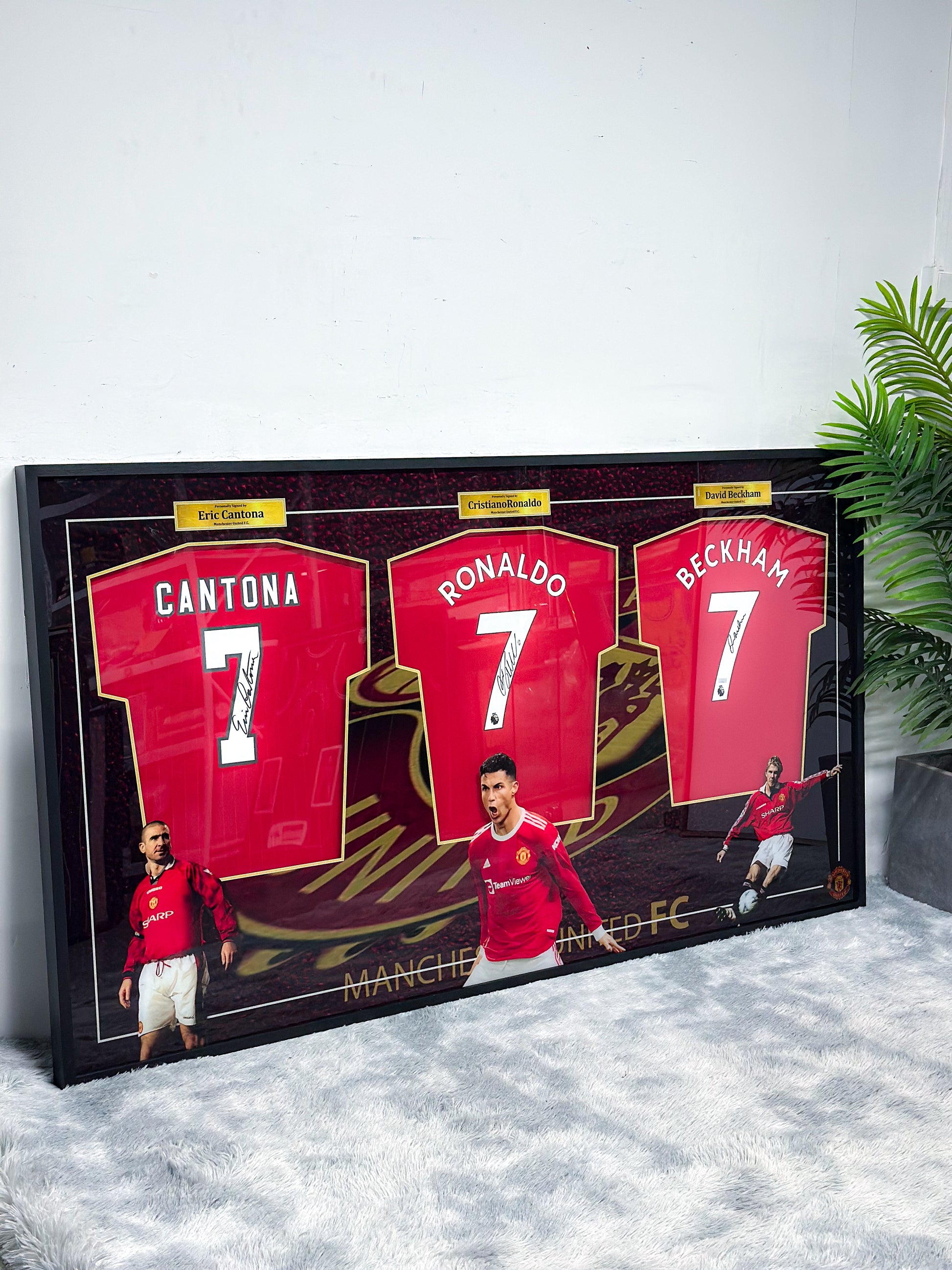 Manchester United Cantona / Cristiano Ronaldo / David Beckham Jersey Custom Framing 000087