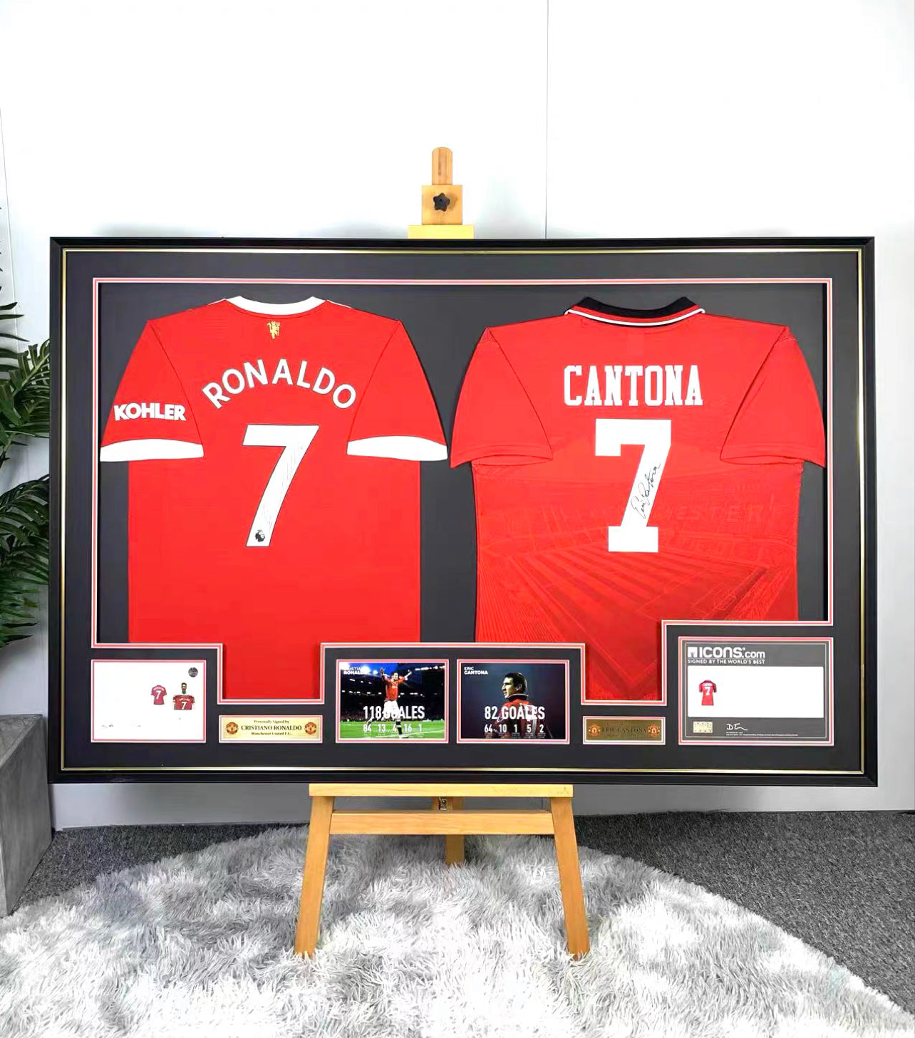 Cristiano Ronaldo CANTONA player combination Autographed Jersey with Personalized Custom Design Framed 00003