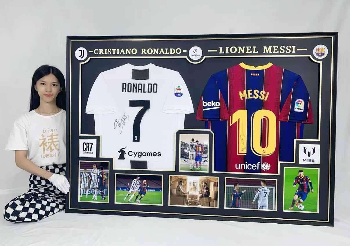 Lionel Messi Cristiano Ronaldo Jersey combination Autographed Jersey with Personalized Custom Design Framed  000015