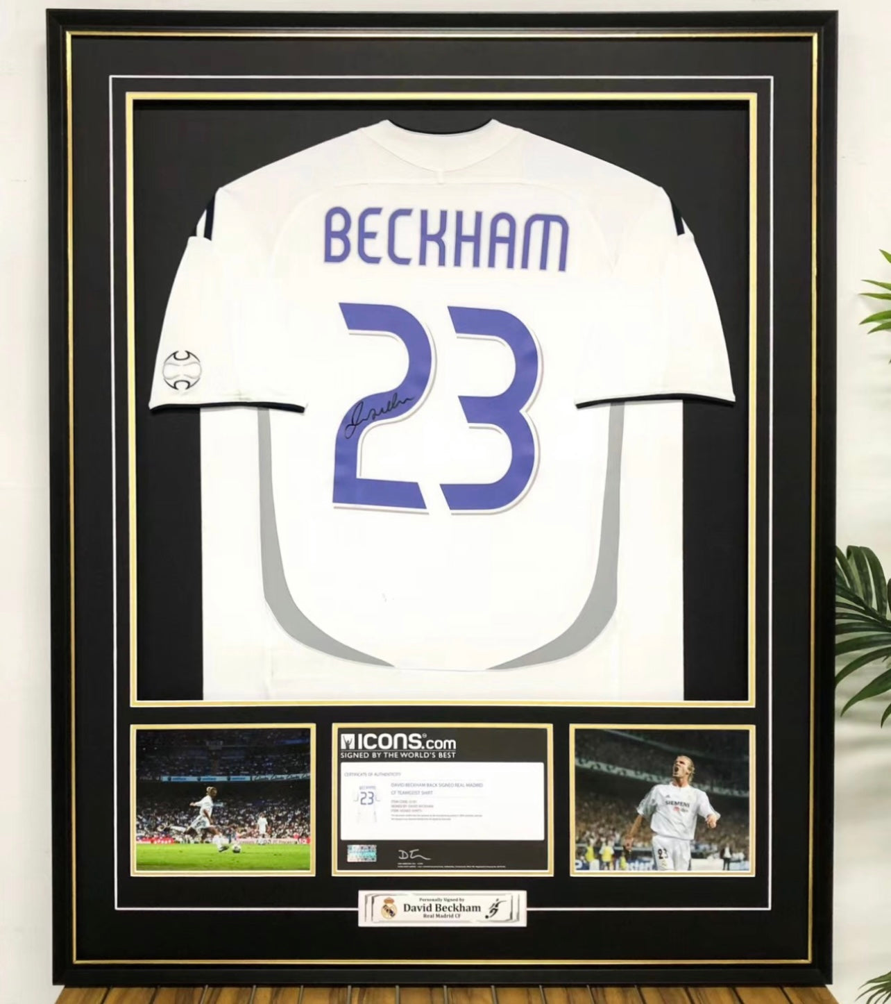 Real Madrid CF David Beckham Autographed Jersey with Personalized Custom Design Framed 00014