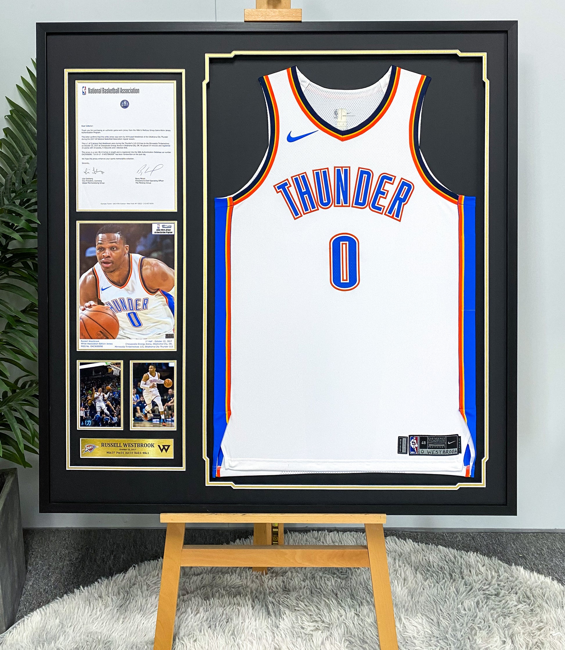 Oklahoma City Thunder Russell Westbrook Autographed Jersey with Personalized Custom Design Framed 00002
