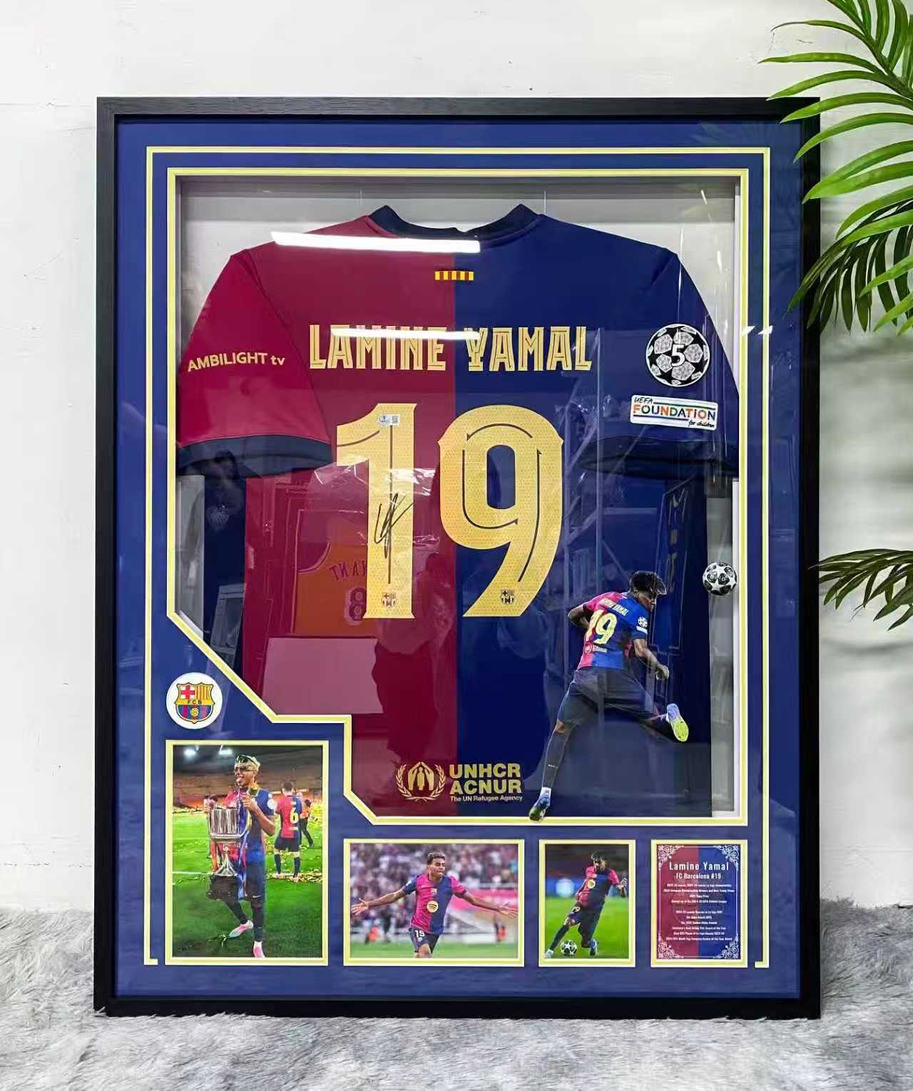 FC Barcelona Lamine Yamal Autographed Jersey with Personalized Custom Design Framed 000055