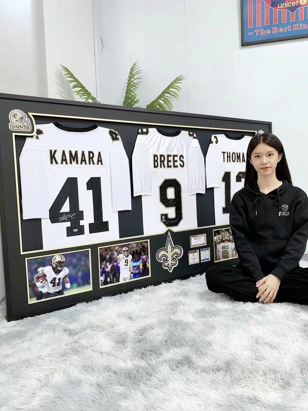 Alvin Kamara Drew Brees Michael Thomas NFL Rugby jersey custom framing 000218