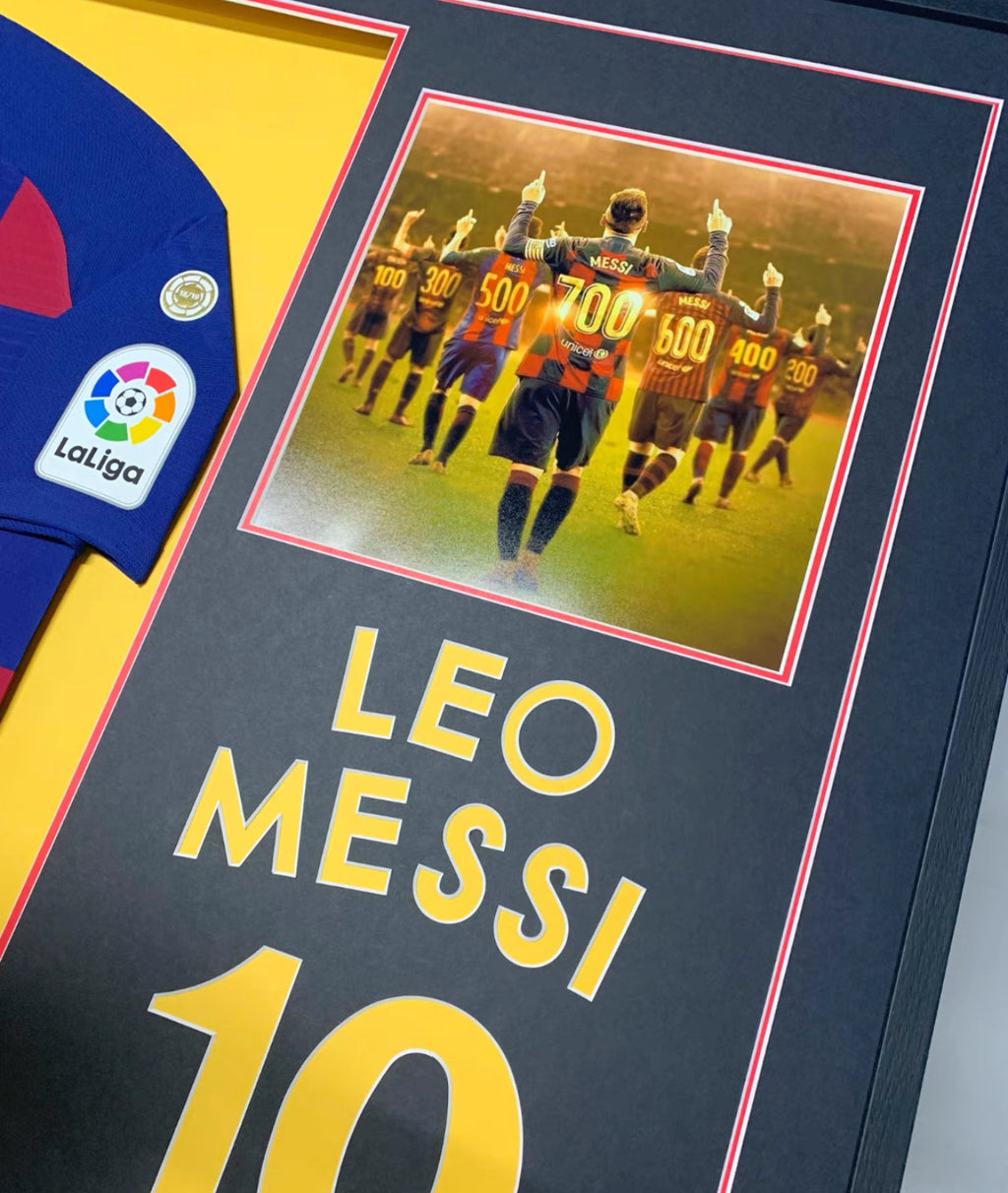 FC Barcelona Lionel Messi Autographed Jersey with Personalized Custom Design Framed 00003