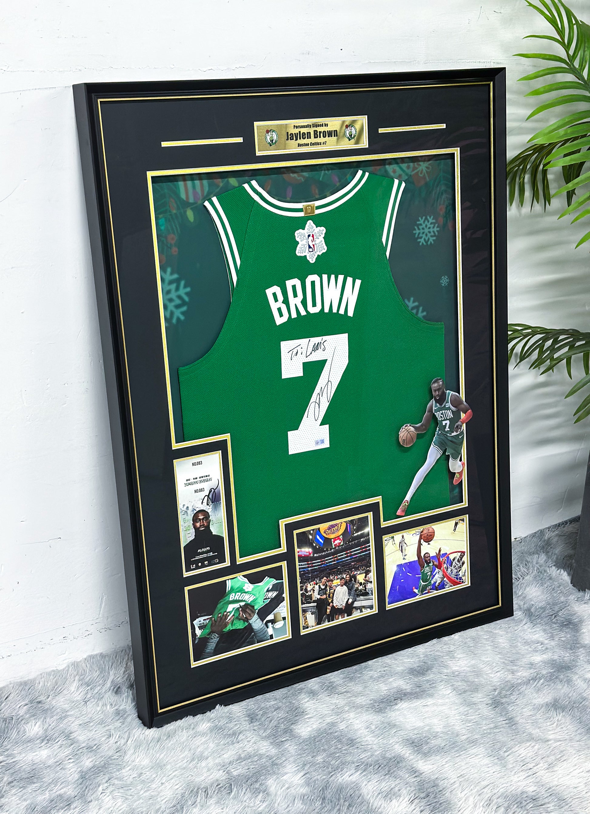 Boston Celtics Jaylen Brown Autographed Jersey with Standard Design Framed 00065