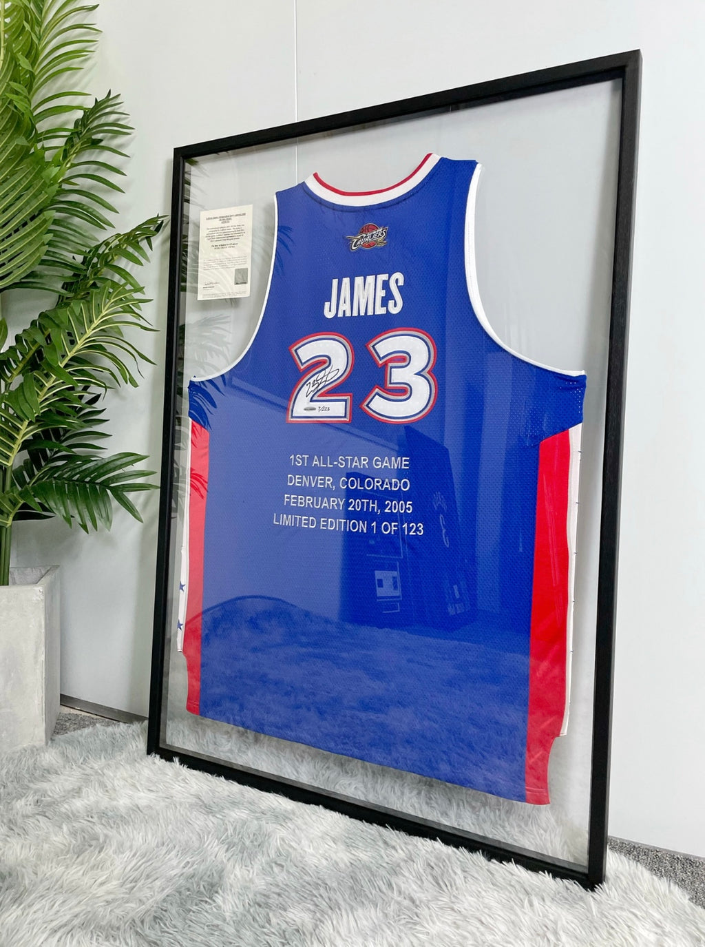 ALL-STAR LeBron James Autographed Jersey with Personalized Custom Design Framed 000044
