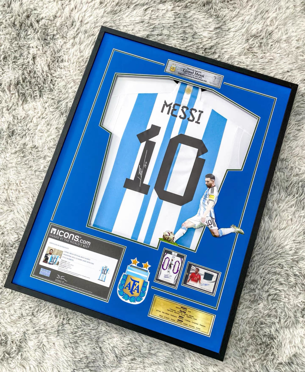 Argentina Lionel Messi Autographed Jersey with Personalized Custom Design Framed 00008