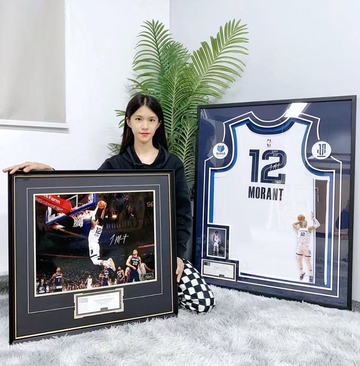 Memphis Grizzlies Ja Morant Autographed Jersey with Personalized Custom Design Framed 00008